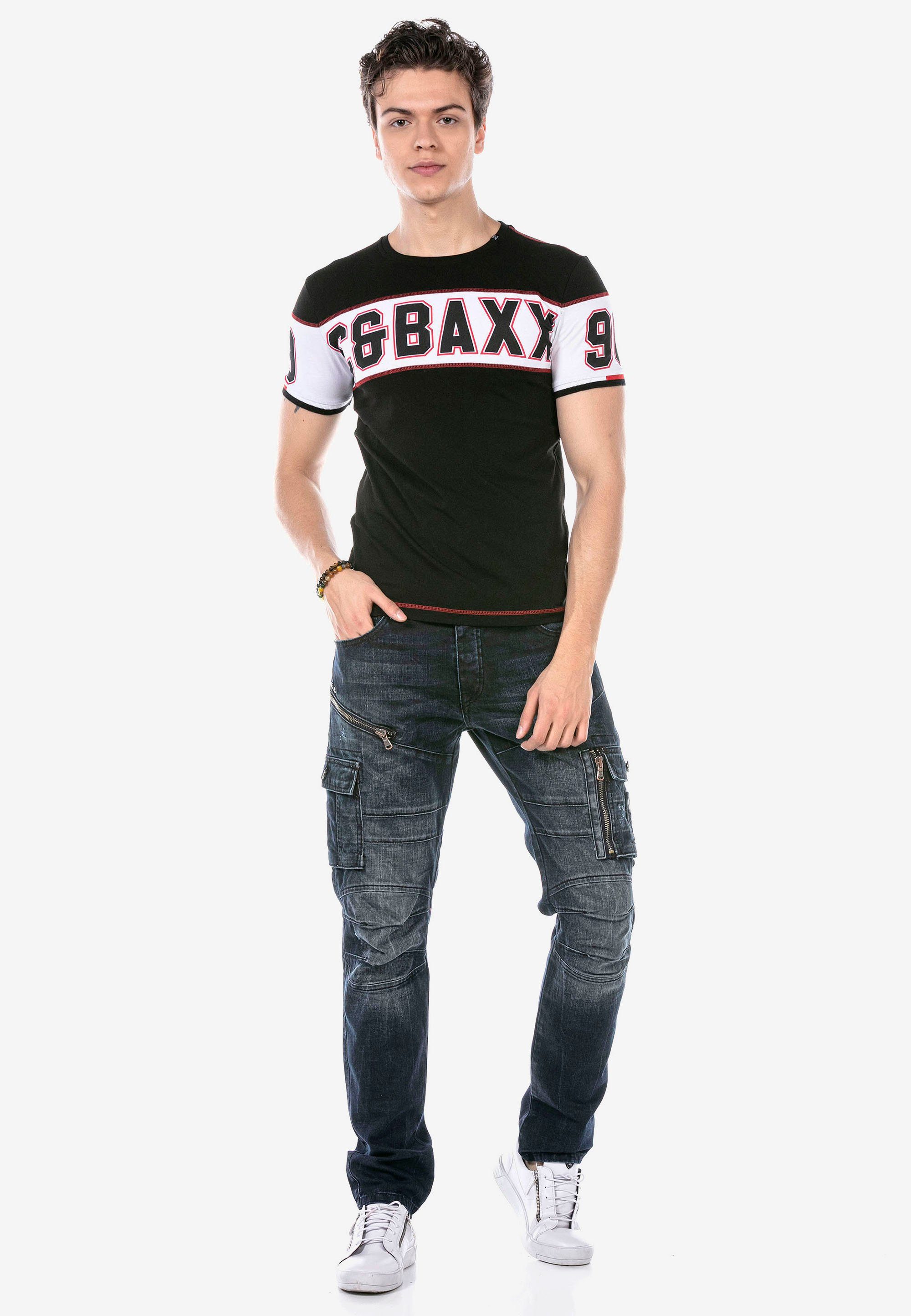 Baxx schwarz auffälligem T-Shirt Print & mit Cipo