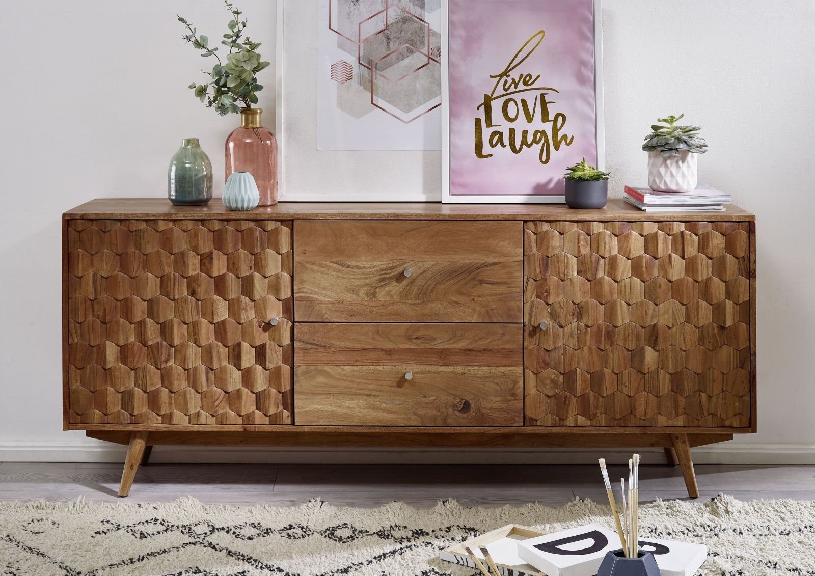 Massivmoebel24 Sideboard MOSAYK (Massivholz), Sideboard Akazie 180x42x75 natur lackiert MOSAYK #100