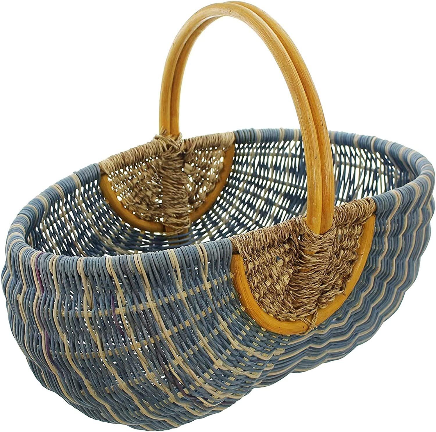 Dekoleidenschaft Einkaufskorb aus Rattan, blau / günstig online kaufen