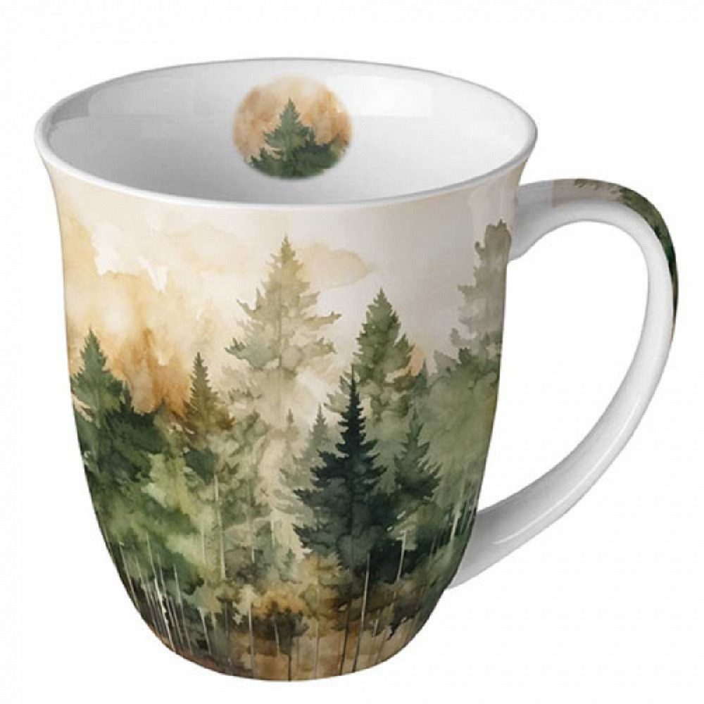 Ambiente Luxury Paper Products Becher Sommer, Blumen, Tiere, Pflanzen, Bäume, Herbst, Mug, Kollektion, 1-tlg., Porzellan Tasse, Blumen - Pflanzen Jahreszeit Herbst - Evergreen trees, Immergrüne Bäume, Winter, Geburtstag, Hochzeit, Valentinstag, Muttertag, Geschenke