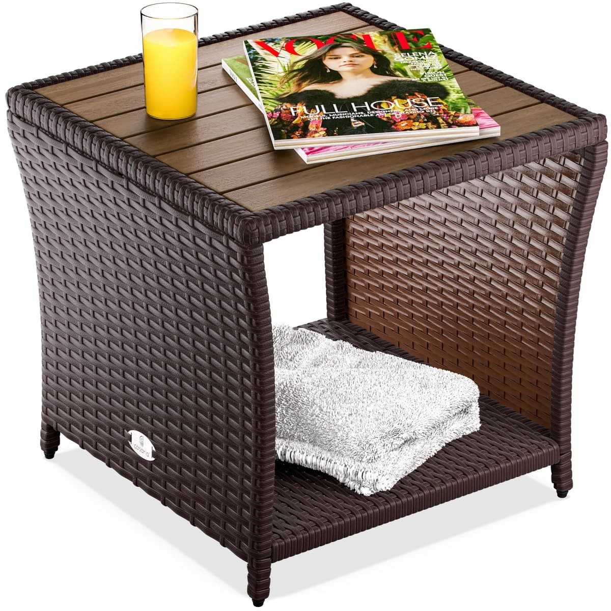 Casaria Beistelltisch, Polyrattan Akazienholz 45x45x40cm Wetterfest 80kg Belastbarkeit Garten