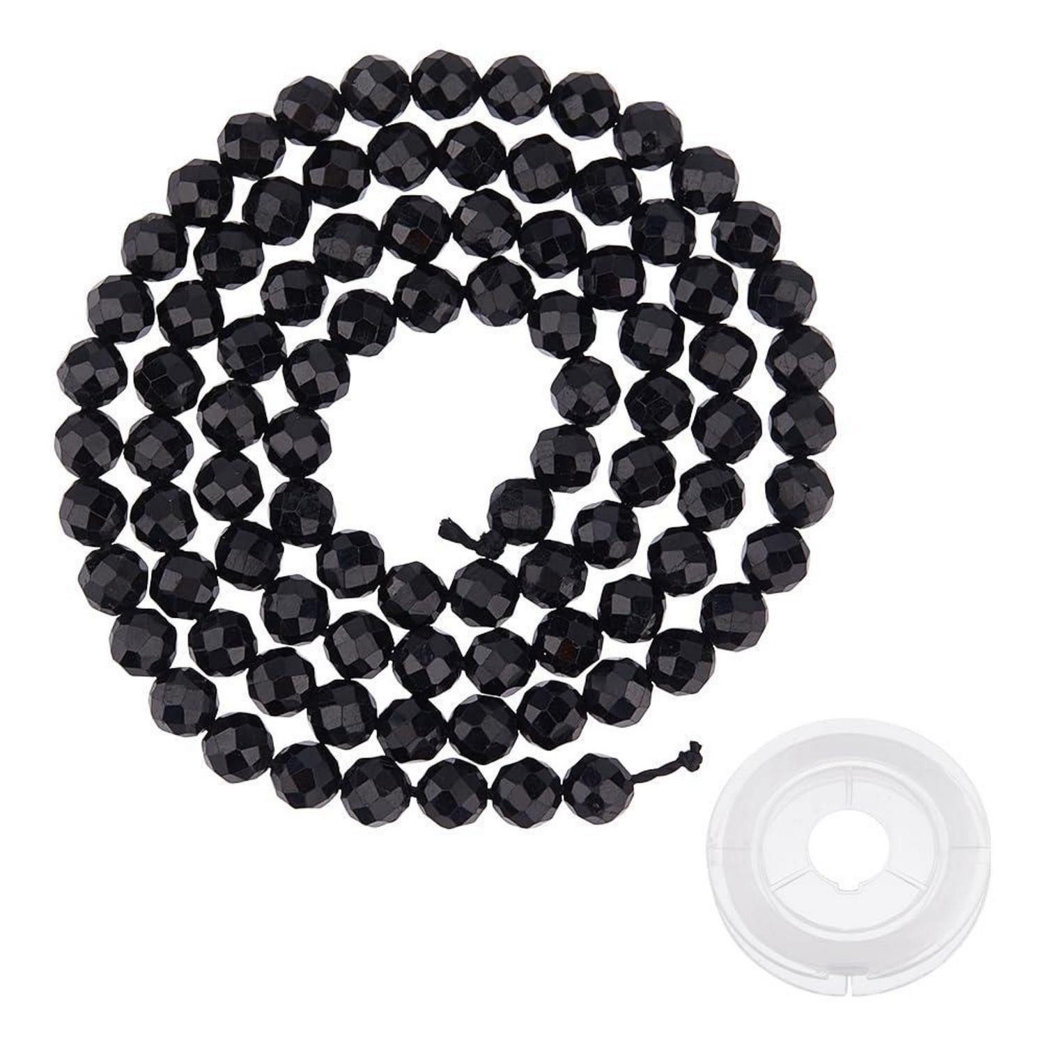 LuxusKollektion Bastelperlen Edelsteinperlen Turmalin Schwarz 4mm Facettiert, (94-tlg)