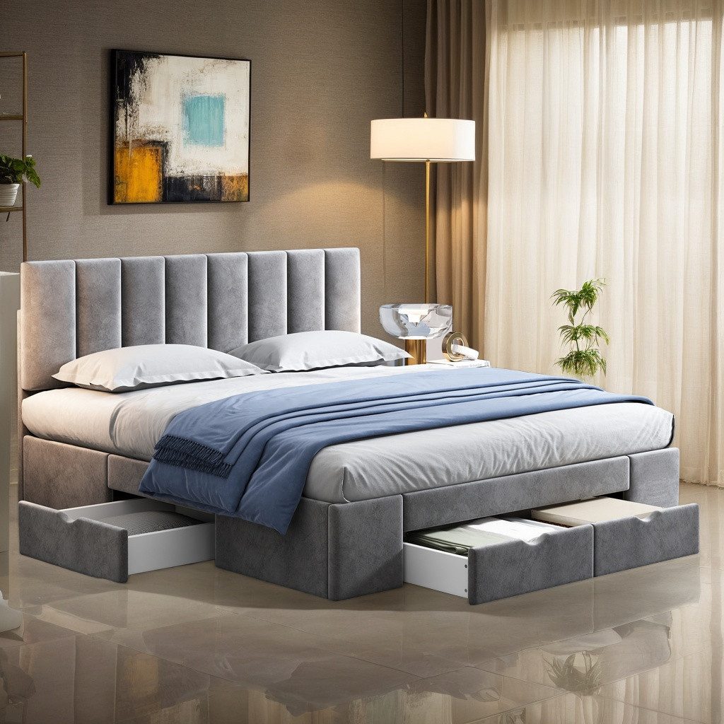 OKWISH Polsterbett Doppelbett Stauraumbett Bett mit Lattenrost (Mit 4 Schub günstig online kaufen