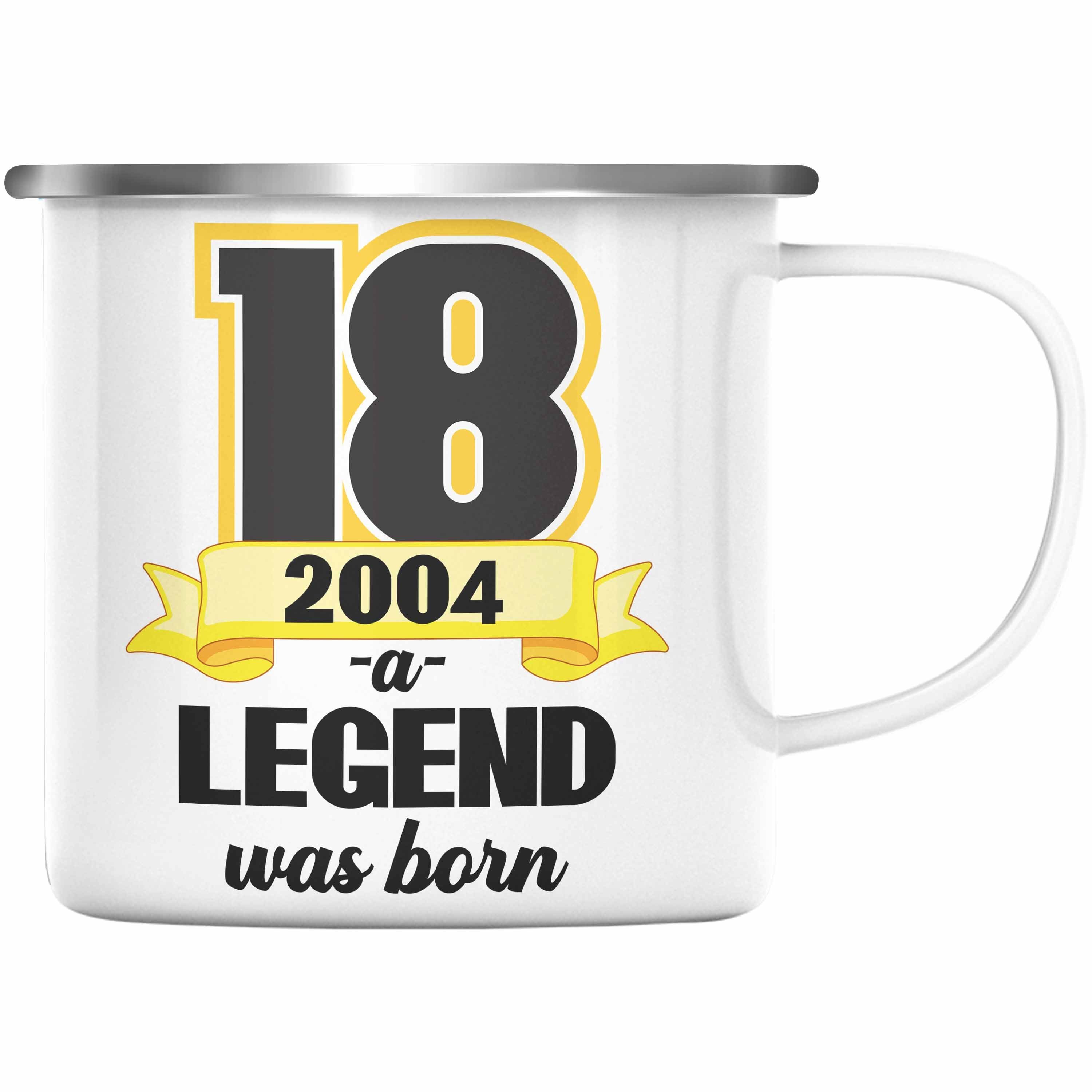 Trendation Thermotasse Trendation - 18. Geburtstag Emaille Tasse Geschenk Mädchen Jungen Geschenkidee Lustig Spruch 18 Geschenke Geschenkideen zum 18 Bday 18er Silber