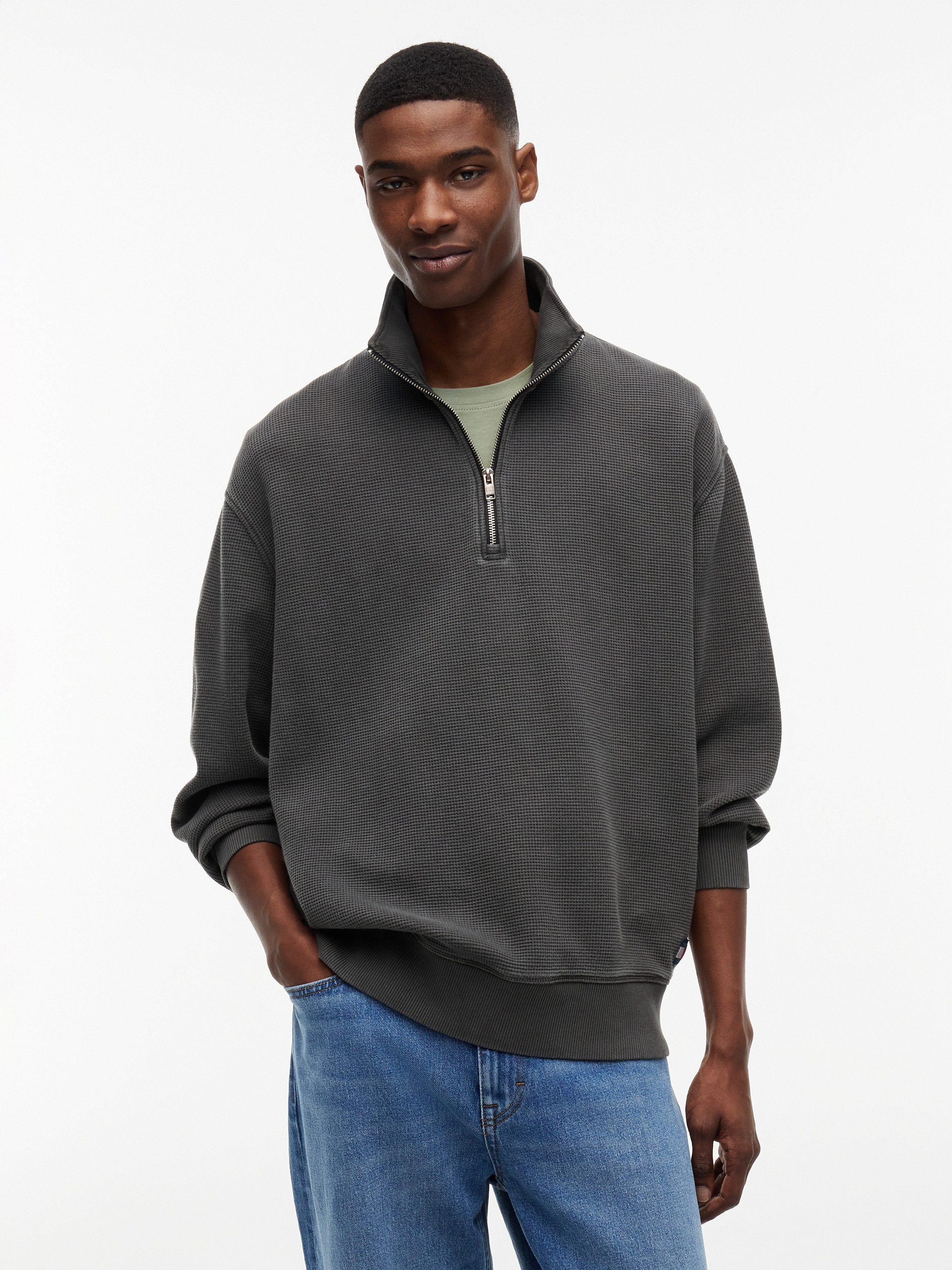 Tommy Jeans Sweatshirt TJM RELAXED WASHED WAFFLE QUARTER ZIP