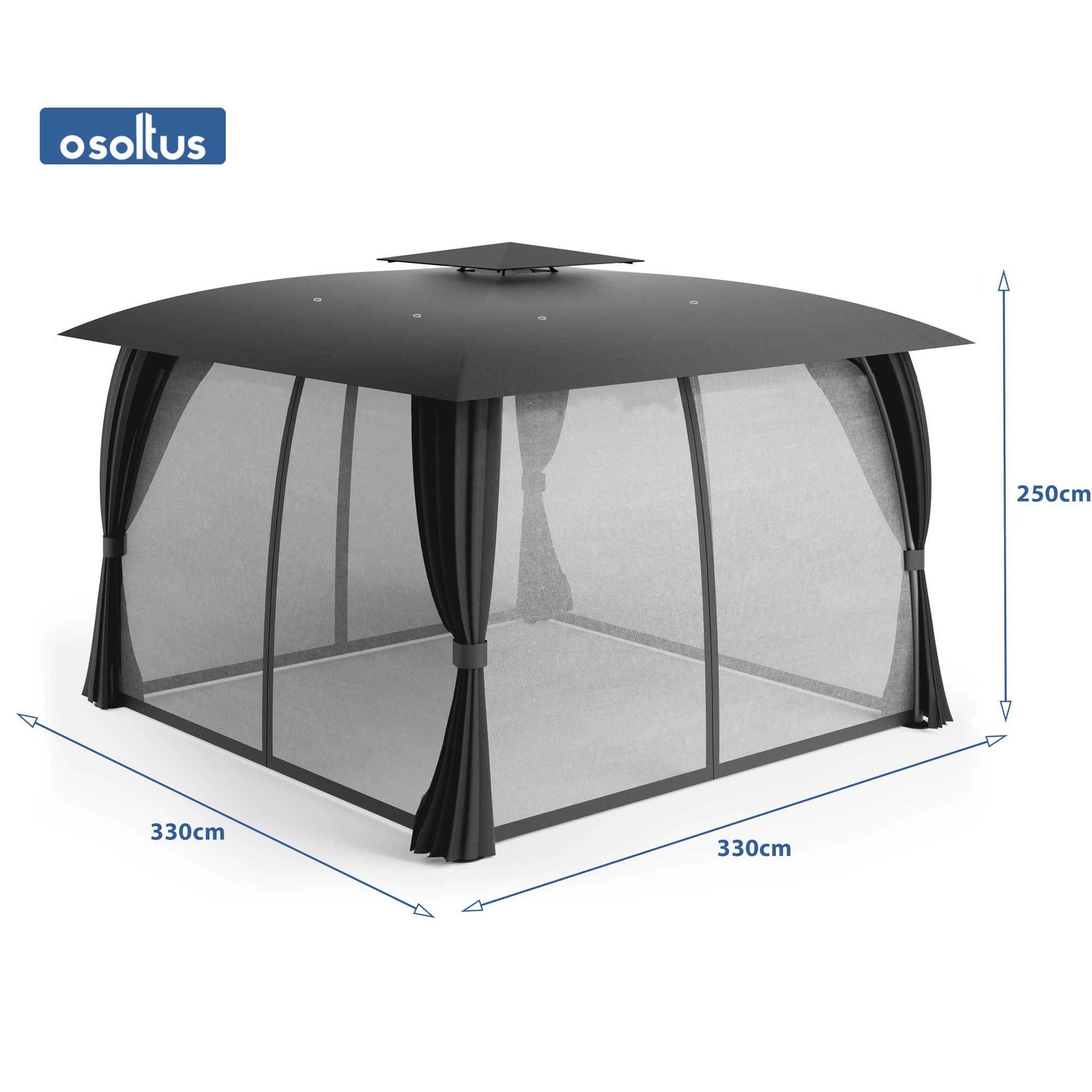 osoltus Terrassendach osoltus Garten Pavillon Amrum 3,3 x 3,3 m Anthrazit mit Seitenwand