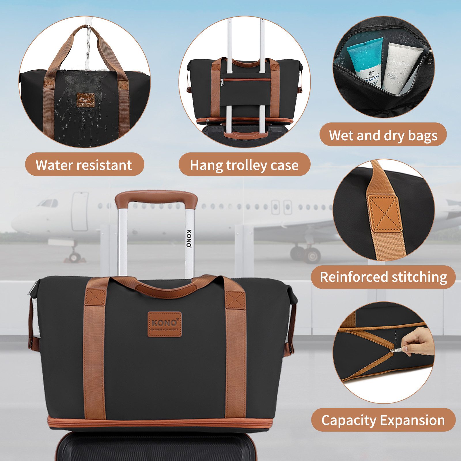 KONO Trolleyset Kombi-Set: Hartschalen-Koffer + Handgepäcktasche, (4 tlg)