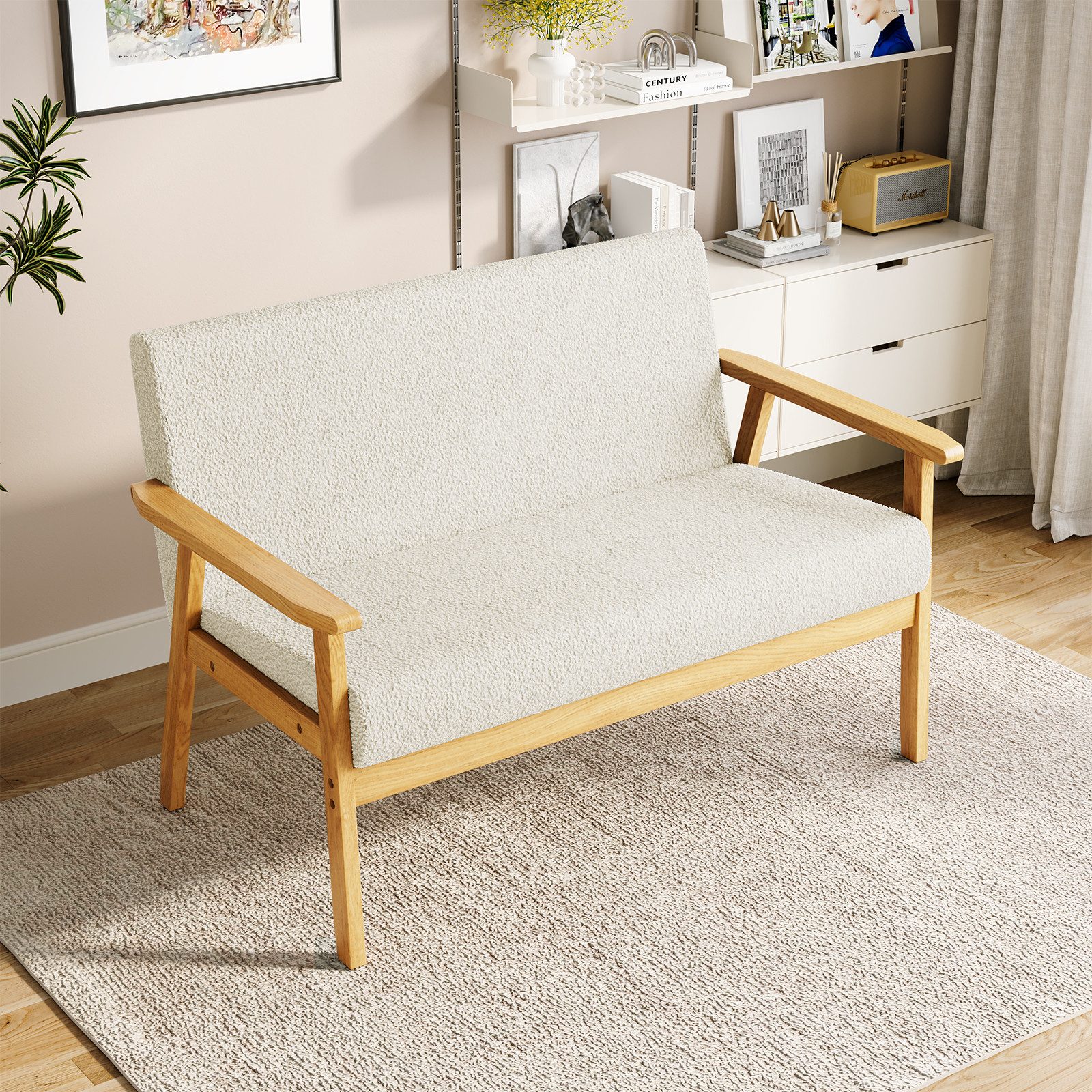 YOLEO 2-Sitzer Stoffsofa Couch mit Holz günstig online kaufen