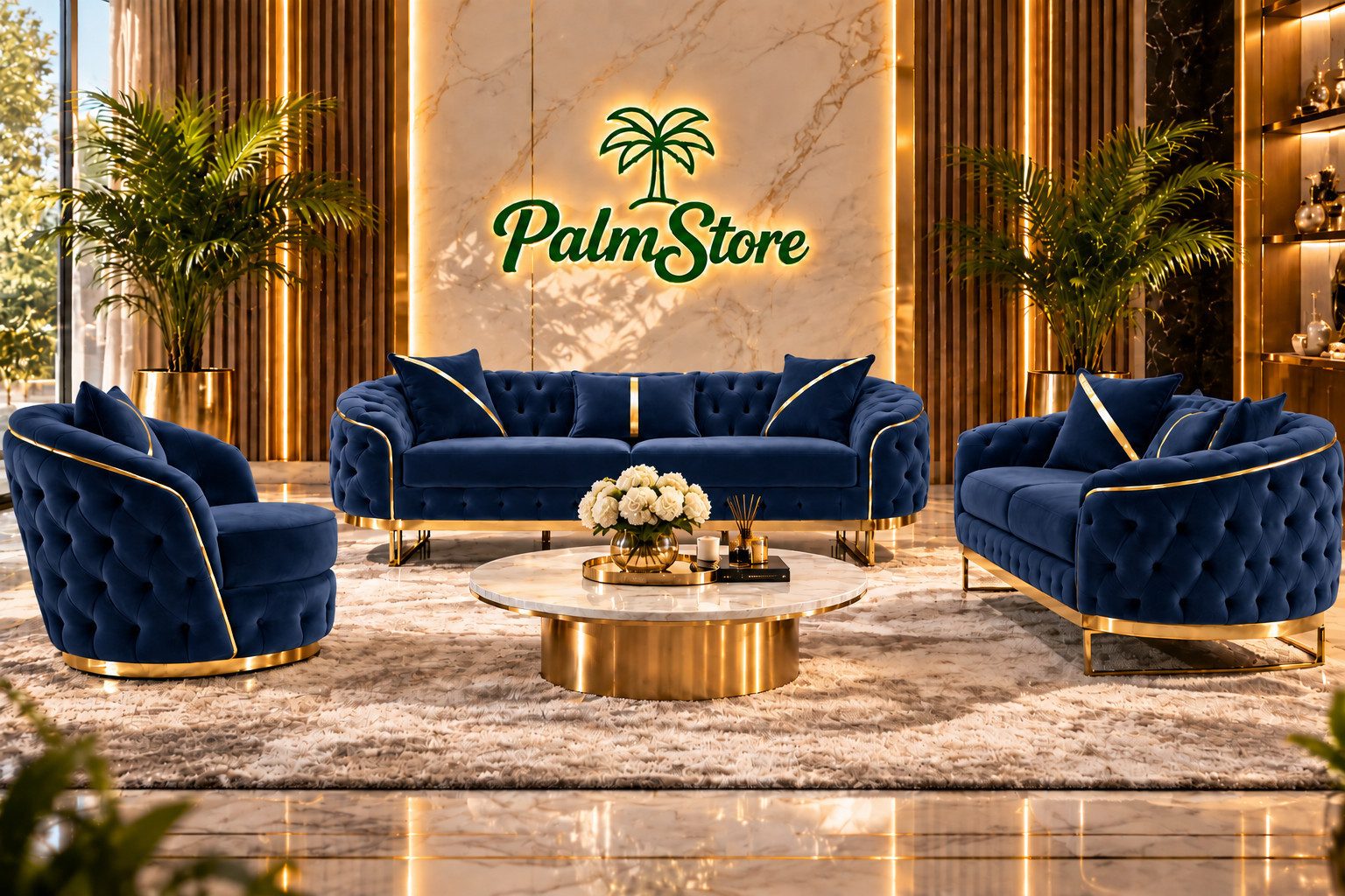Palms-Store Sofa -Set MIRA mit Knopfheftung in 5 edlen Farbvarianten, Spar-Set, 3-Sitzer + 3-Sitzer + Sessel – Bild 5 von 5