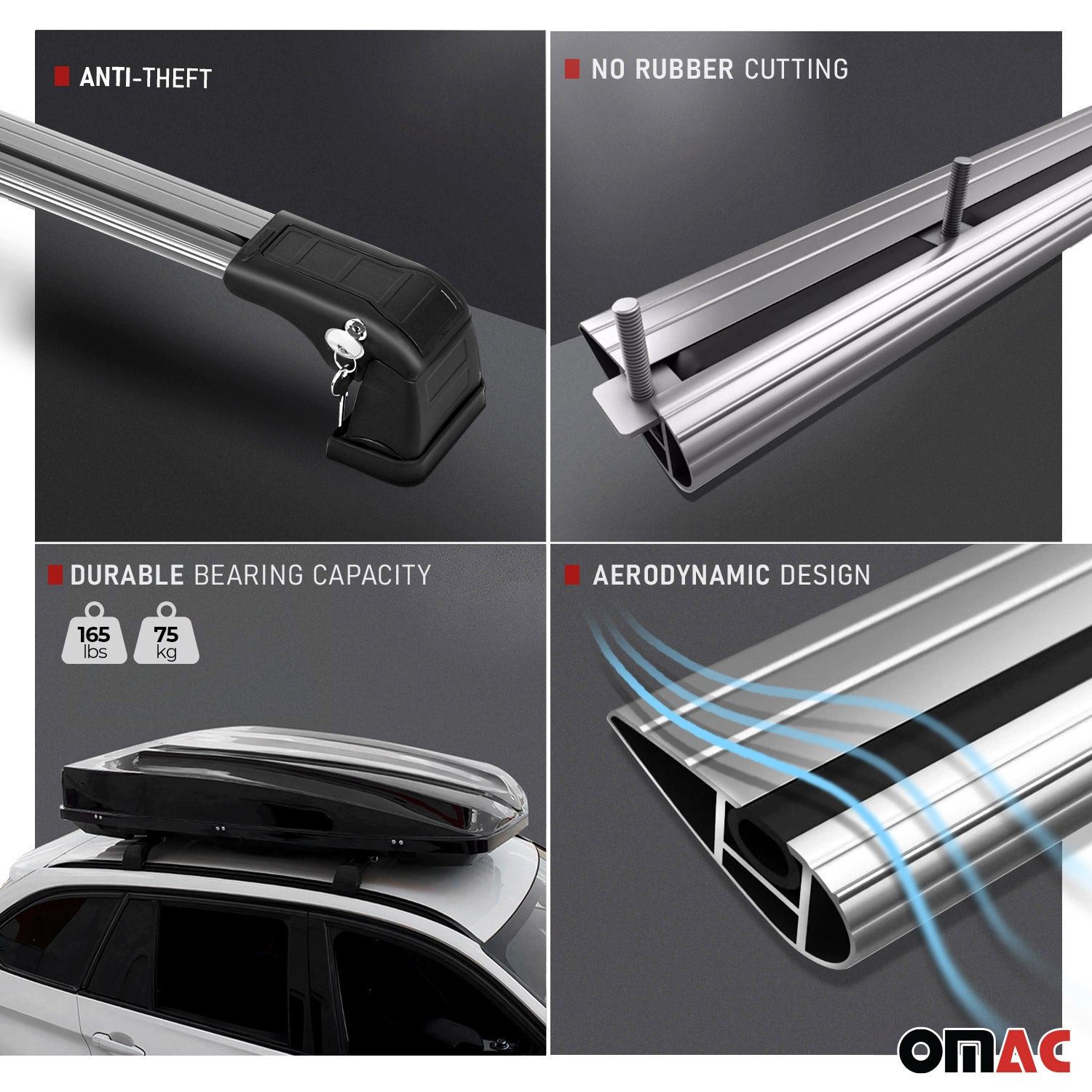 OMAC Dachträger 2015-2025 Fiat Tipo LimoDachträger-Querträger Aluminium Grau 2 tlg (2-St), Wasserbeständig,Abnehmbar,Multifunktional,Leichtgewichtig