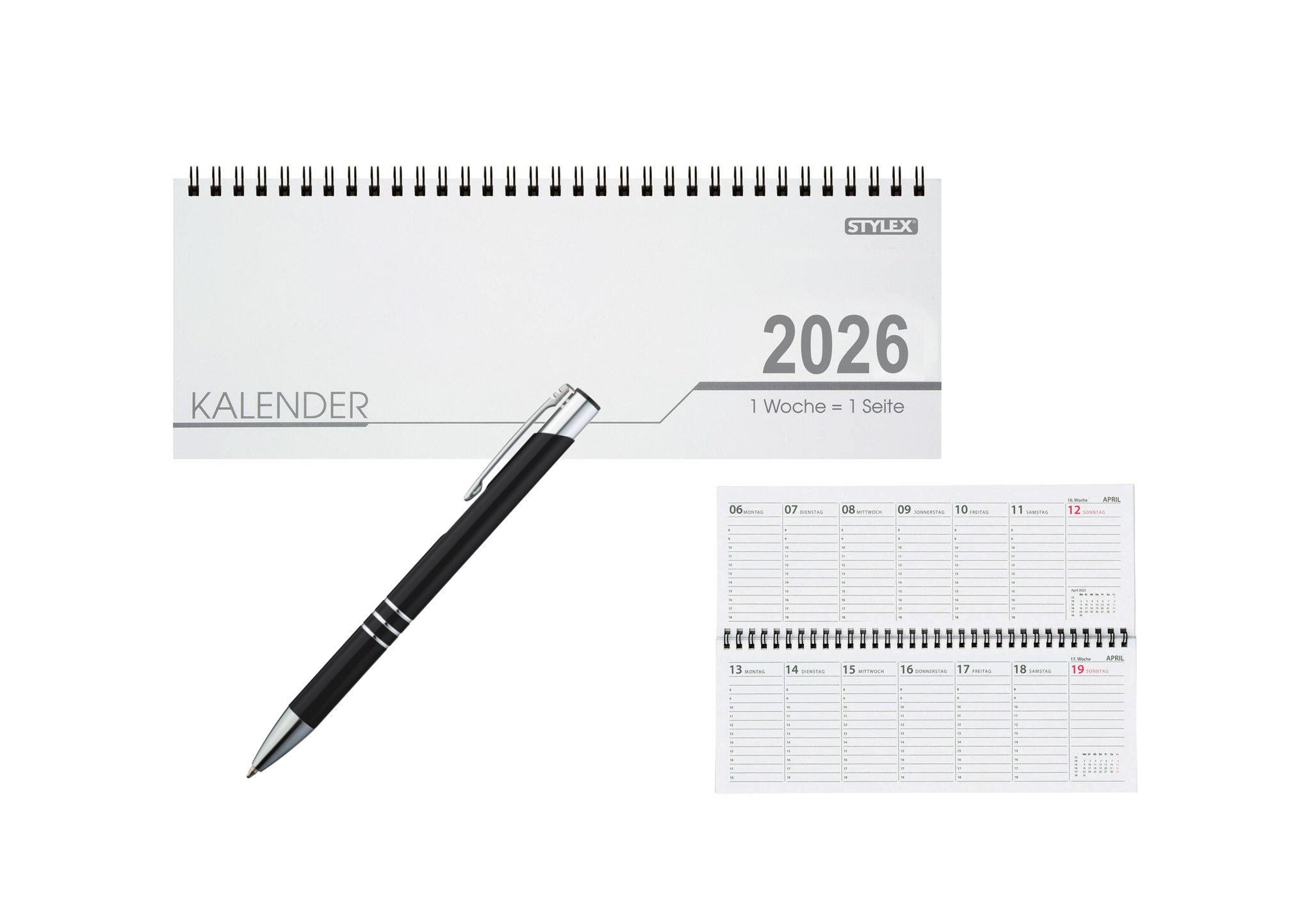 Stylex Schreibwaren Querkalender Schreibtisch Kalender 32 Blatt / Schreibtischquerkalender 2026 + Kugel