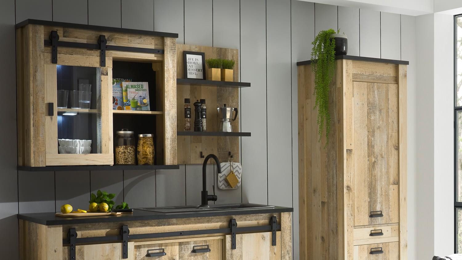 Möbel Akut Küche Küche Sherwood Old Grey hell 6-teilig Soft-Close-Funktion