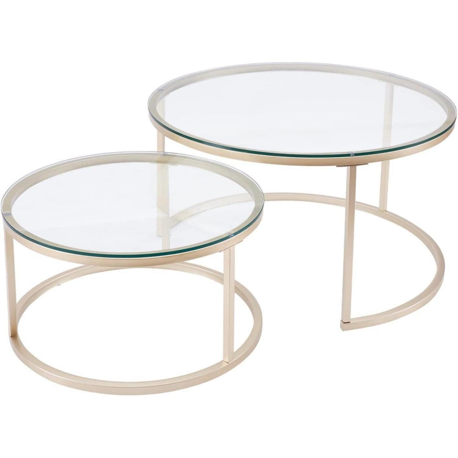 LuxusKollektion Couchtisch Couchtisch 2er Set Gold Glas Metallgestell Beistelltisch rund (1-St)