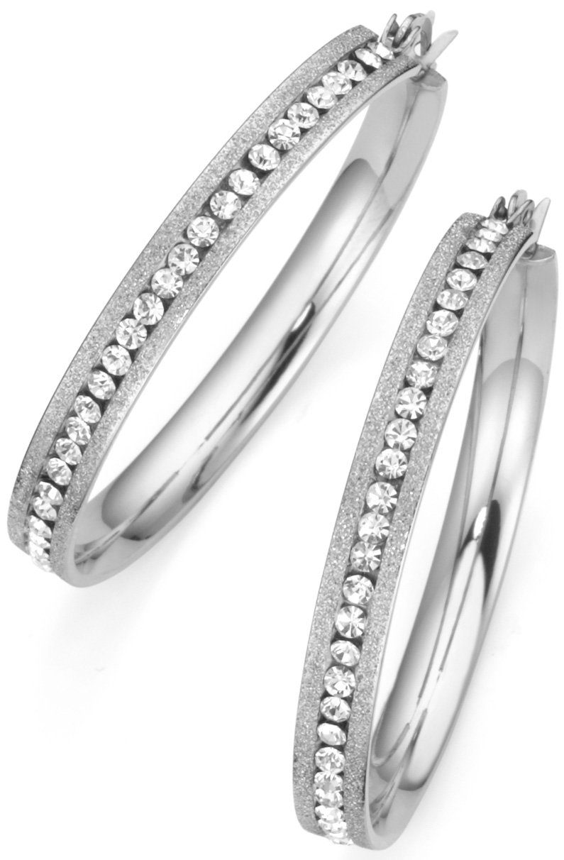 Firetti Paar Creolen Schmuck Geschenk mittig angeordnete Steine, mit Kristallstein (synth)