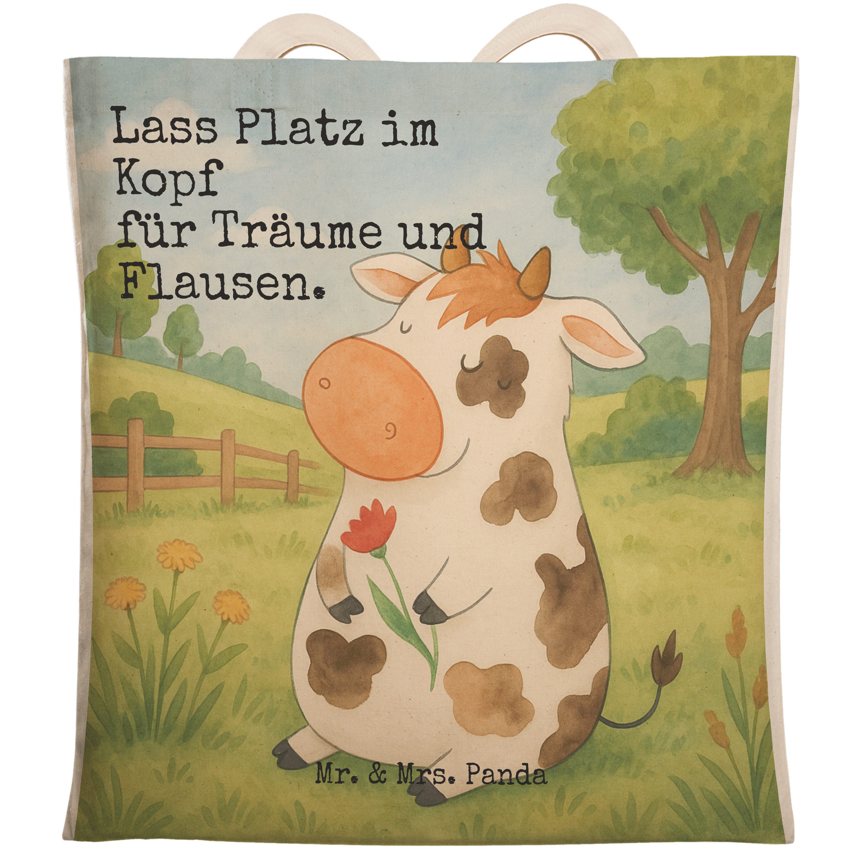 Mr. & Mrs. Panda Tragetasche Kuh Design, Strandtasche, Weiß, Stofftragetasche, Hof, Stoffbeutel, M (Packung, 1-tlg)