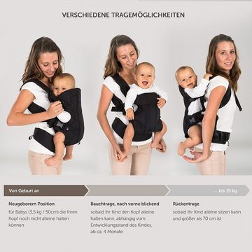 Fillikid Babytrage Fillikid Babytrage Walk 4in1 - Schwarz, Kindertrage Bauchtrage Rückentrage für Babys & Kleinkinder (3,5-15 kg)