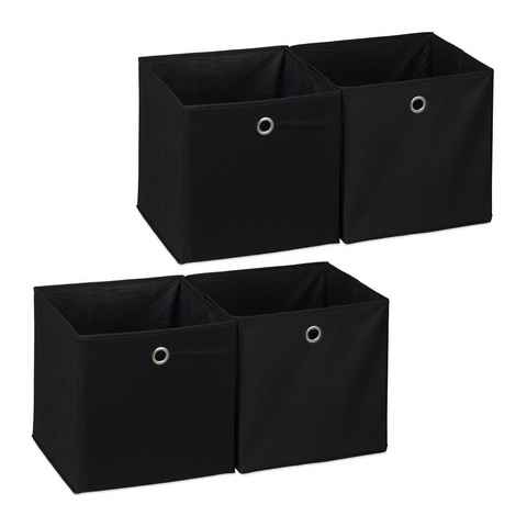 relaxdays Aufbewahrungsbox 4 x Aufbewahrungsbox Stoff schwarz