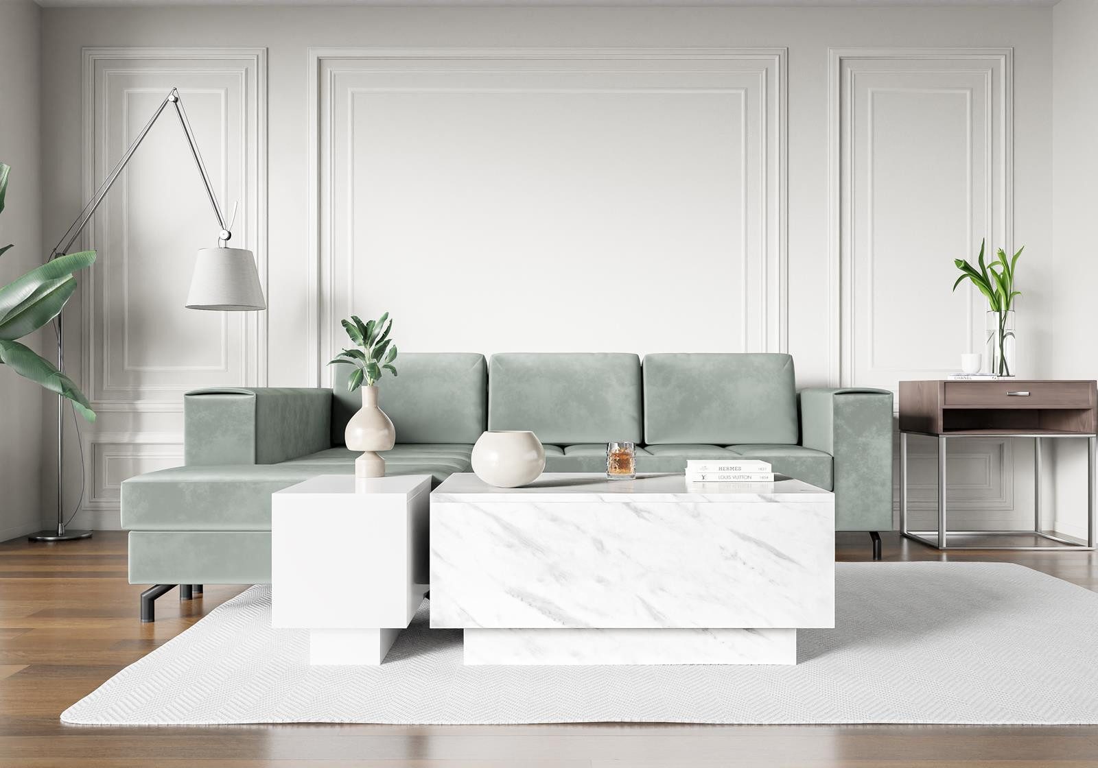 Compleo Couchtisch (2.set) Rechteckiger Couchtisch, Marmor optik JACOB Sofatisch