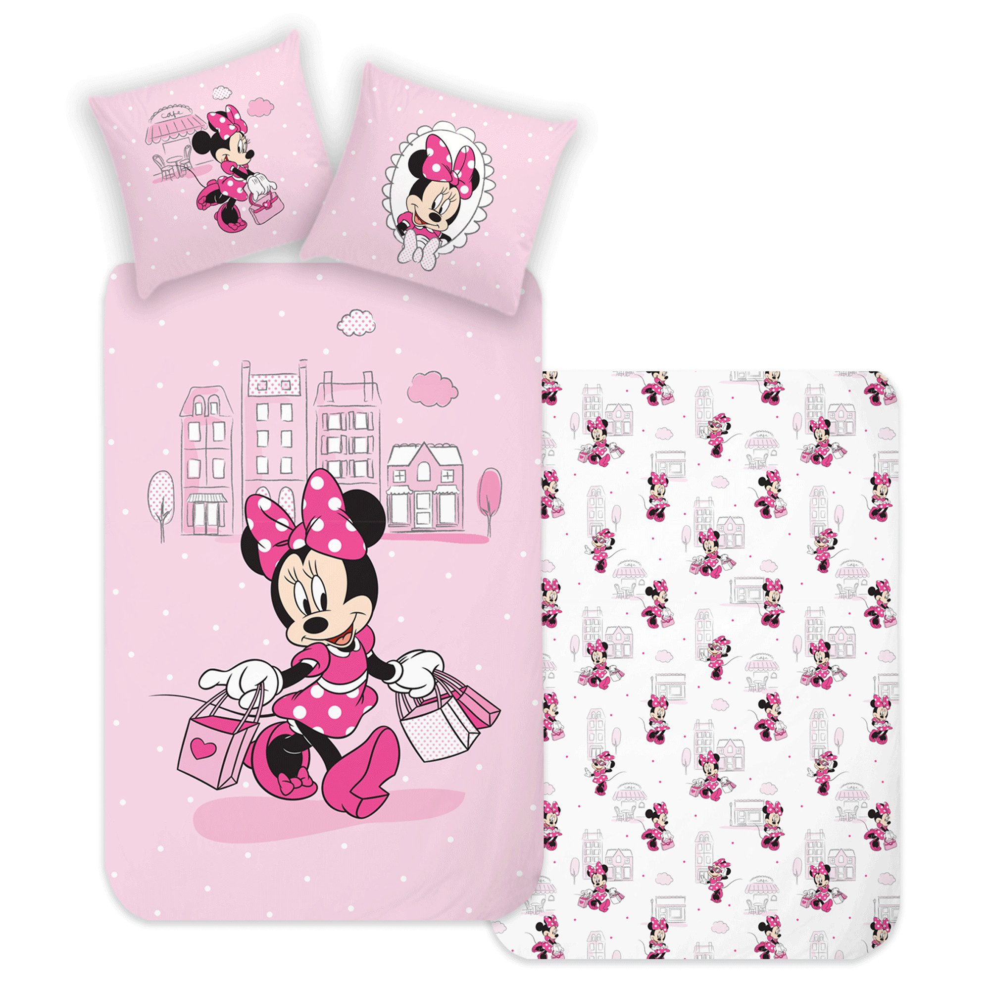 Wendebettwäsche Minnie Mouse Bettwäsche Shopping Renforcé / Linon, BERONAGE, 100% Baumwolle, 2 teilig, 135x200 + 80x80 cm