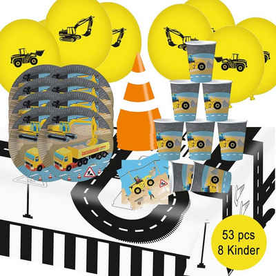 dh konzept Einweggeschirr-Set Baustellen Party Set für Kindergeburtstage