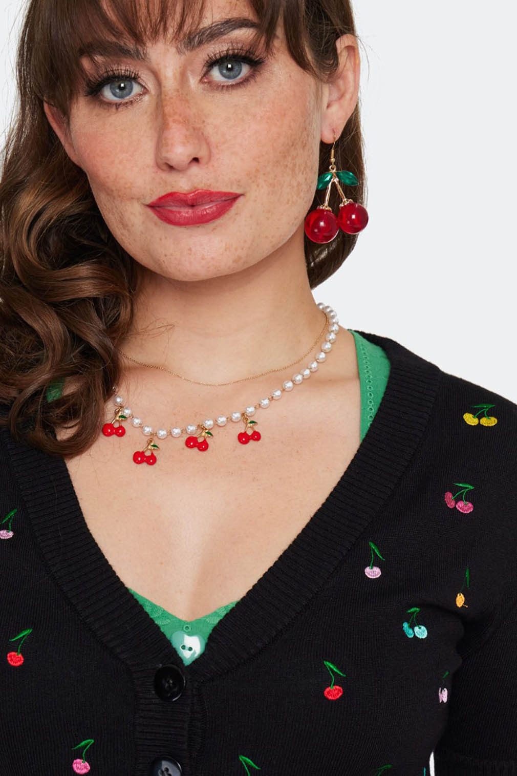 Voodoo Vixen Strickjacke Rainbow Cherry Cardigan Retro Vintage Kirschen günstig online kaufen