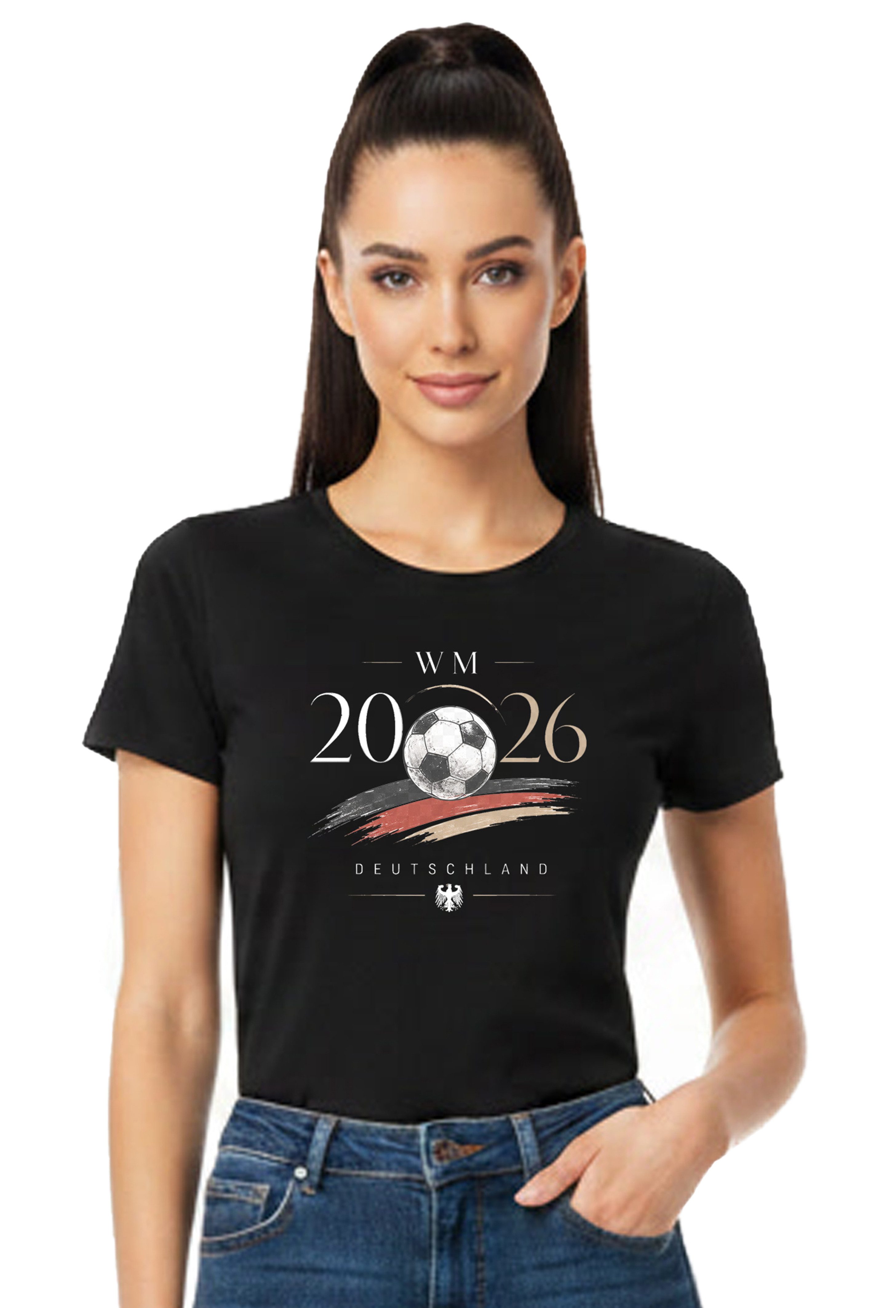 Banco T-Shirt Fußball Top Sommershirt Damen WM 2026 Rundhals Basic (Einzelteil) „WM 2026 Print mit Fußballmotiv und Deutschland-Design“