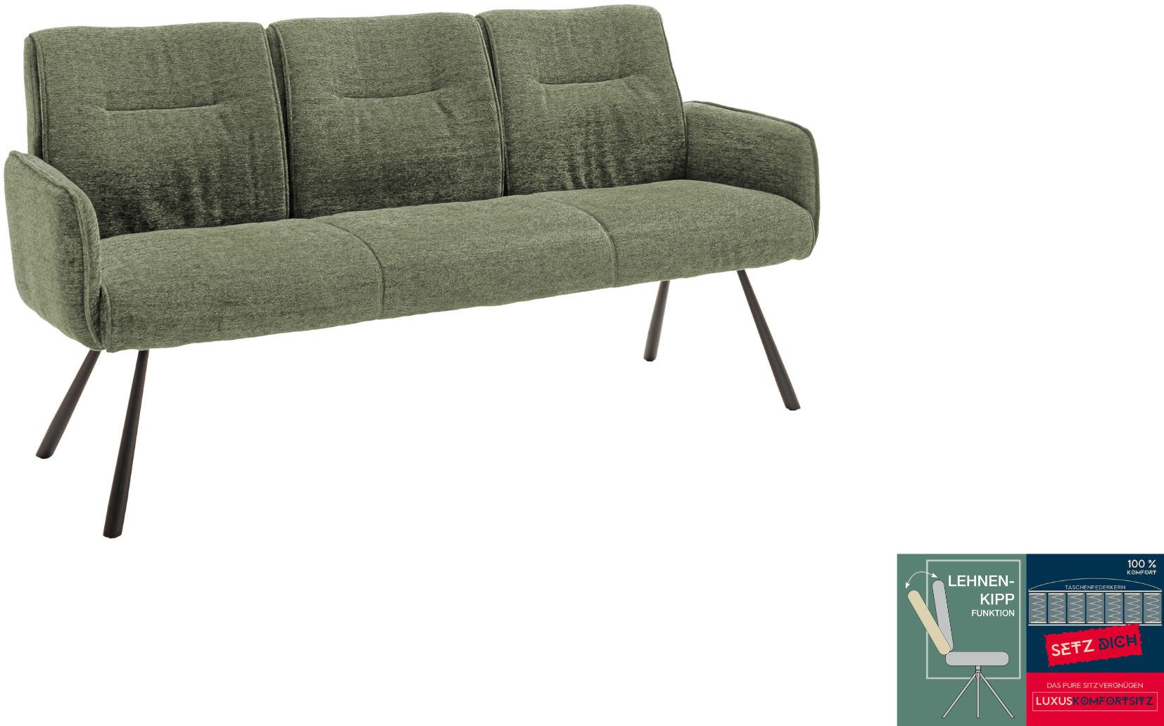 MCA furniture Sitzbank Delane (1-St), Taschenfederkern, Lehnenkippfunktion, Armlehnen, beweglicher Rücken