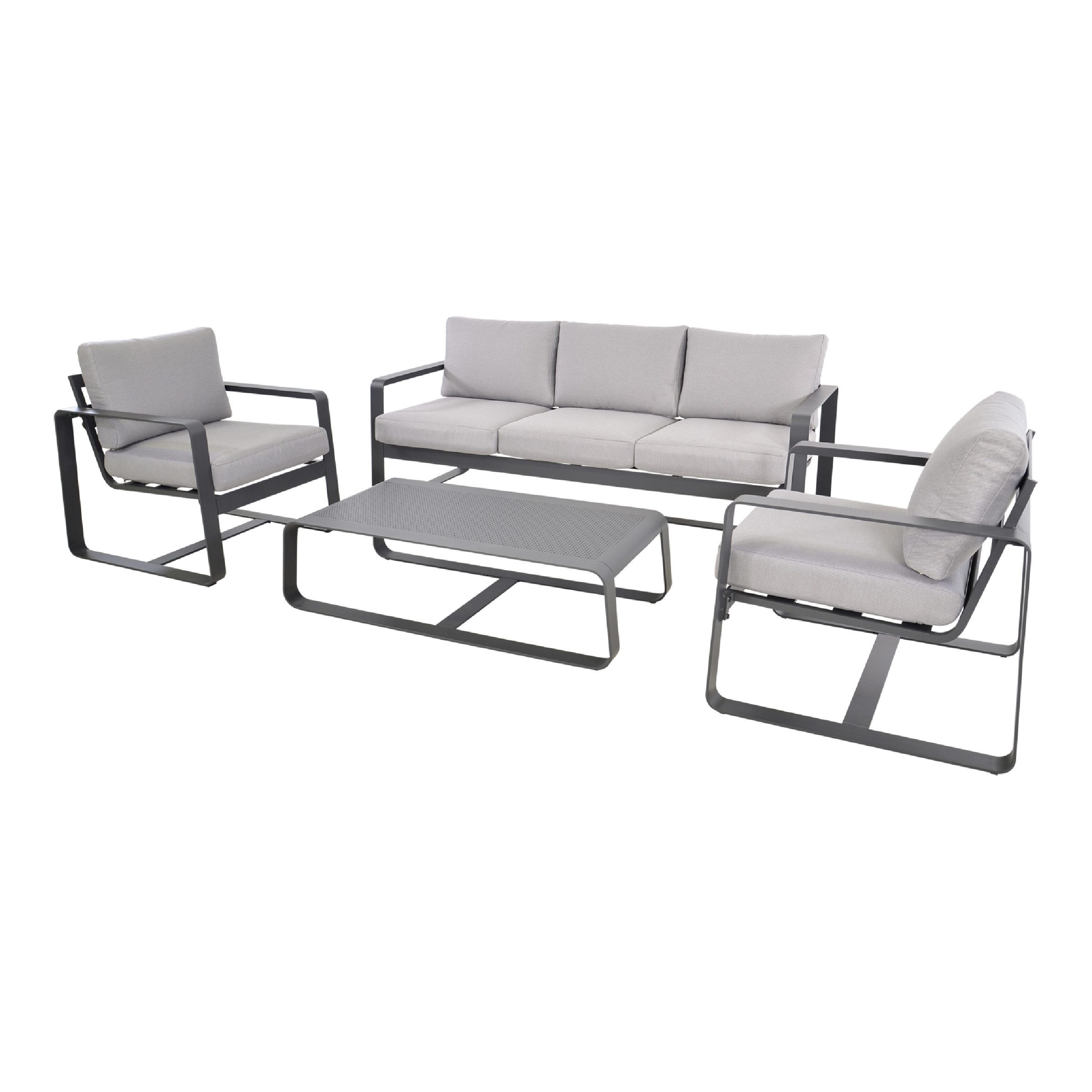 Gartenlounge-Set 3-Sitzer, 2 Sessel, Tisch, in Aluminium grau, inkl. Kissen