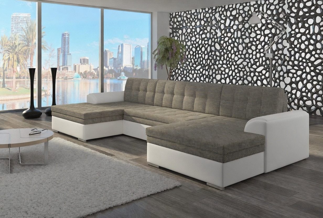 Xlmoebel Wohnlandschaft Klassisches Design Sofa Vento mit Bettfunktion aus Leder/Textil, Wohnlandschaft 3 Teile, Made in Europa