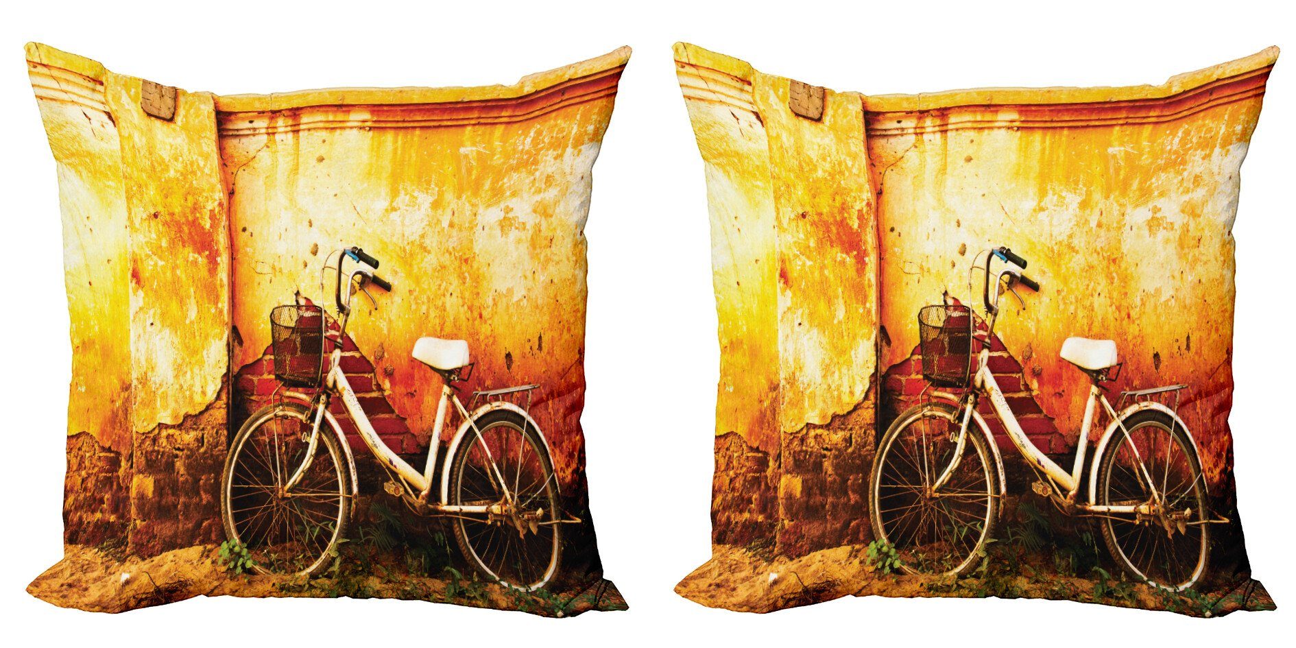 Kissenbezüge Modern Accent Doppelseitiger Digitaldruck, Abakuhaus (2 Stück), Retro Bike Rusty Gebrochene Wand