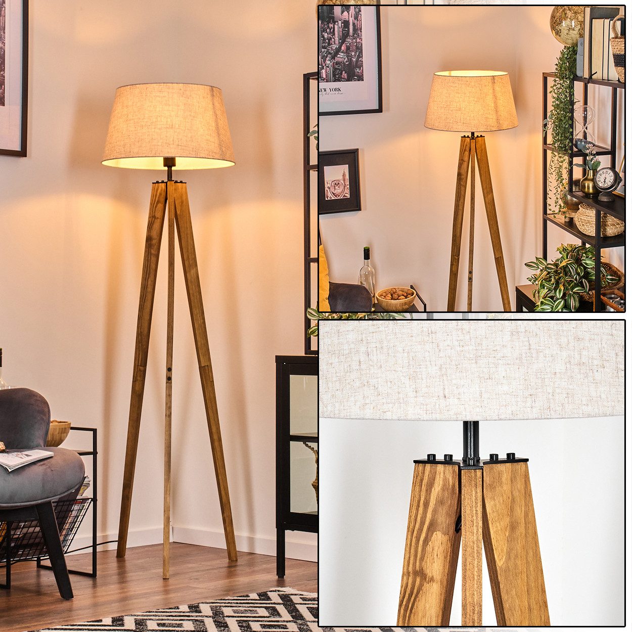 hofstein Stehlampe Stehlampe aus Holz/Metall/Stoff in Naturfarben/Schwarz/B günstig online kaufen