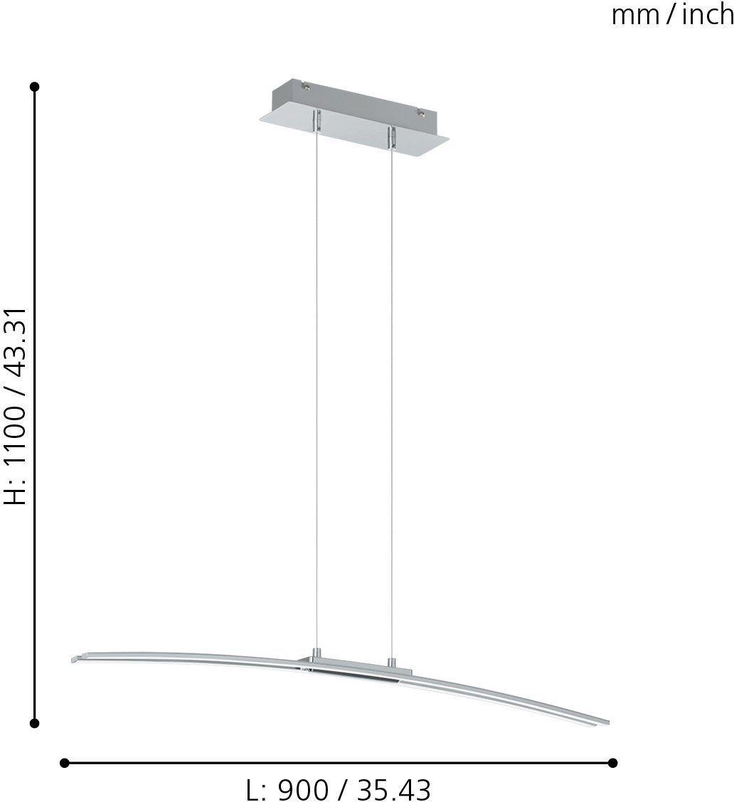 EGLO Hängeleuchte LASANA Pendellampe, Alu, Stahl und Kunststoff, IP20, Wohnzimmerlampe, LED fest integriert, Warmweiß, Hängeleuchte, L90 x H110, chrom, 30W inkl.