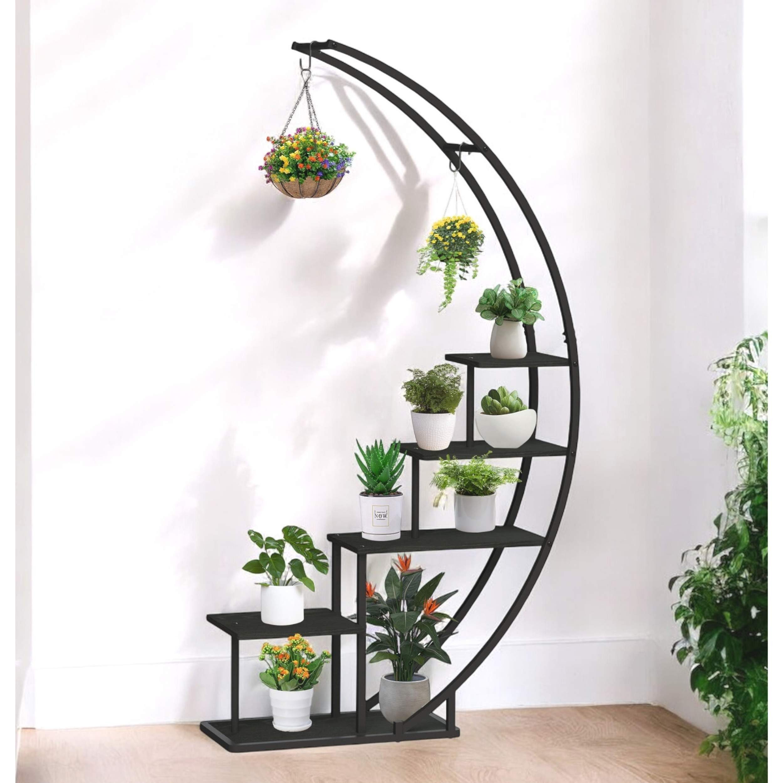 DanDiBo Blumenständer Indoor 170 cm Hoch Metall Schwarz Halbrund 96585