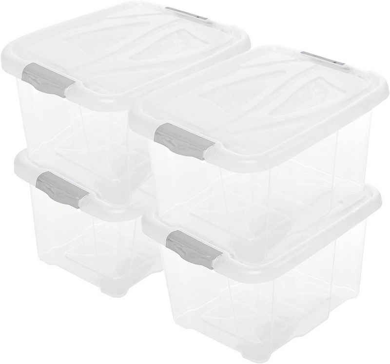 Centi Aufbewahrungsbox 4er Set Aufbewahrungsbox mit Deckel 30 Liter (26 x 49 x 39 cm), Plastikbox aus lebensmittelecht Kunststoff mit Clip-Deckeln Stapelbar