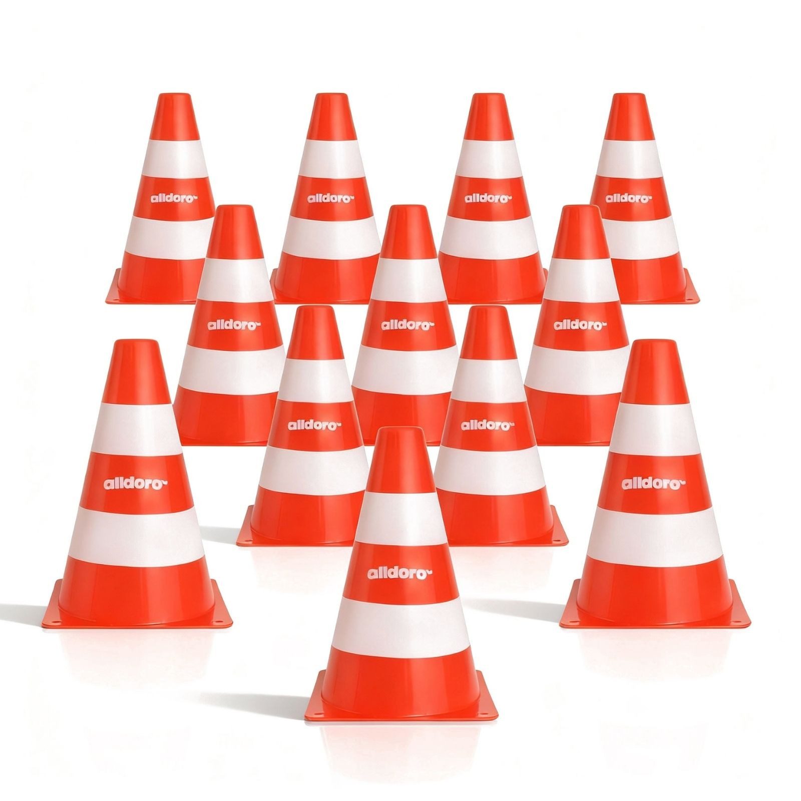 alldoro Pylonen 12er Set für Kinder, Kunststoff-Leitkegel orange-weiß, 18 cm hoch, Verkehrshütchen für Spiel, Sport, Freizeit & Verkehrserziehung