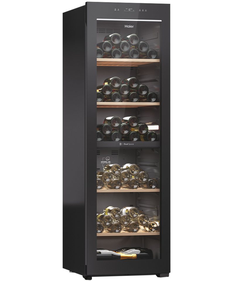 Haier Weinkühlschrank HWS236GDGU1, für 236 Standardflaschen á 0,75l,Wifi  und hOn App, Dua l Zone, 3D LED, für 236 Flaschen, Wifi und hOn App für die  optimale und persönliche Organisation der Weinvorräte