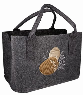 GILDE Henkeltasche Tasche Lugato Stoff Filz Farbe dunkelgrau Stickerei waschbar (1-tlg), Filztasche, zwei Henkel, Henkeltasche