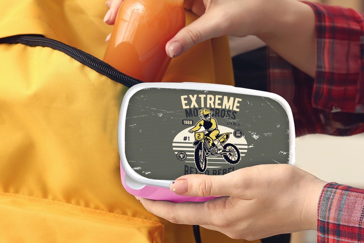 Erwachsene, Brotdose (2-tlg), Gelb rosa Kunststoff, - Lunchbox Snackbox, Kunststoff für Motorrad MuchoWow - Retro, Kinder, Brotbox Mädchen,