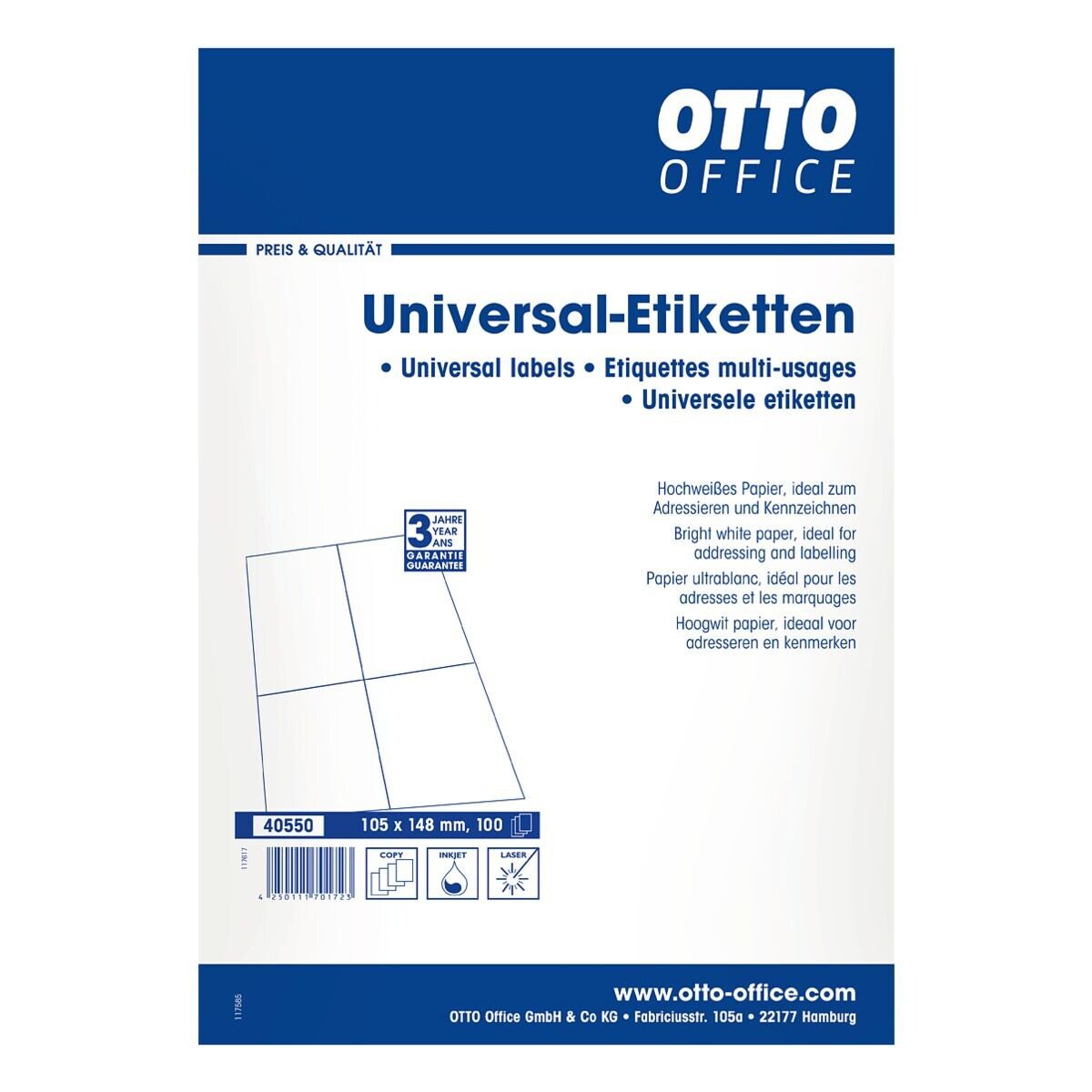 Otto Office Etiketten Standard, 400 Stück, Adresse Paket (105x148 mm), selbstklebend