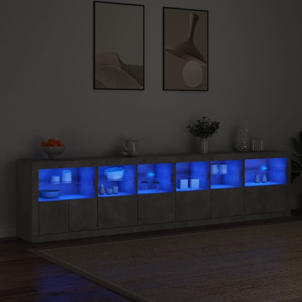 vidaXL Sideboard Sideboard mit LED-Leuchten Betongrau 283x37x67 cm (1 St) günstig online kaufen