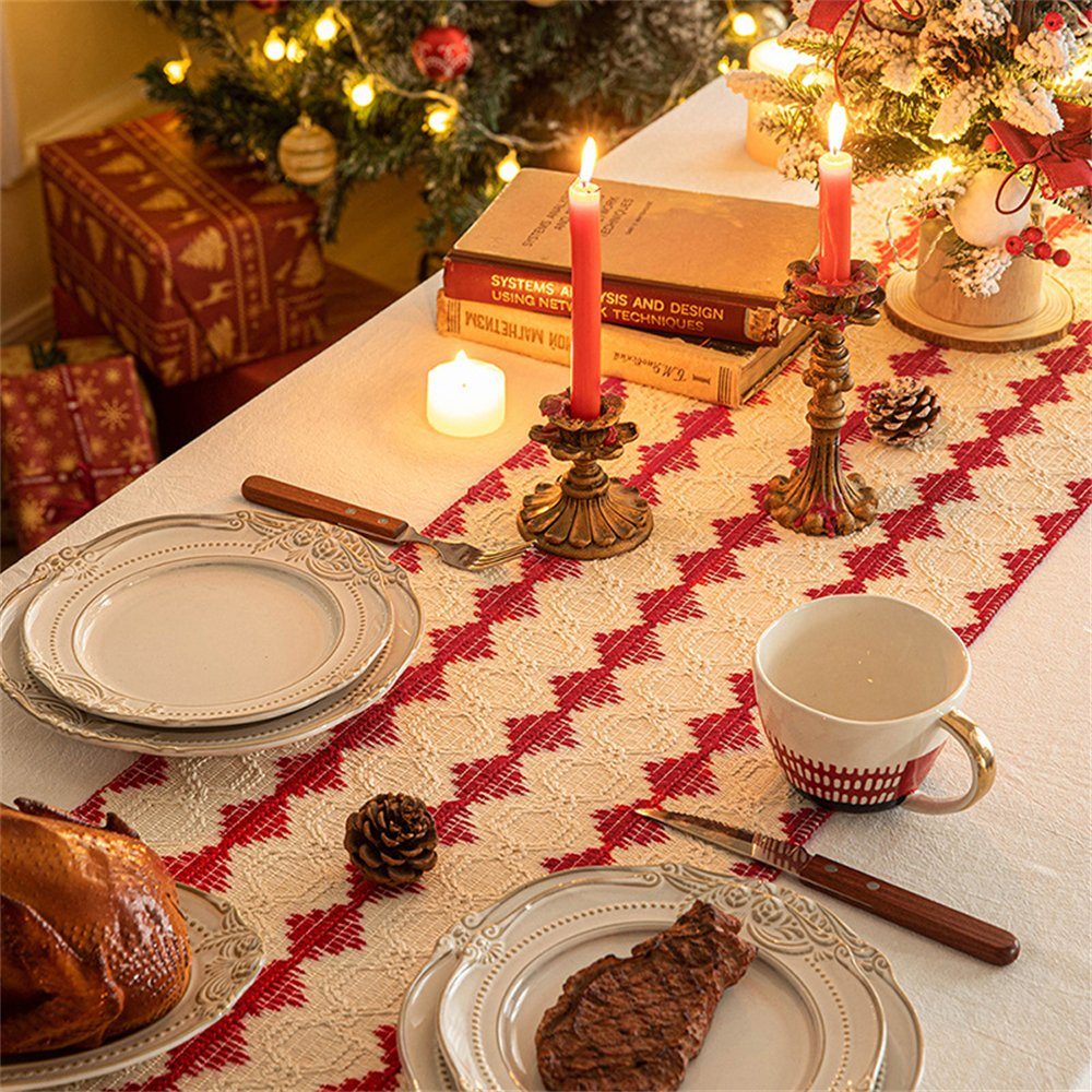 Tischband Weihnachten Tischläufer Tischdecken, gestrickte 35×200cm Rouemi Tischband, 35×180cm, Quaste