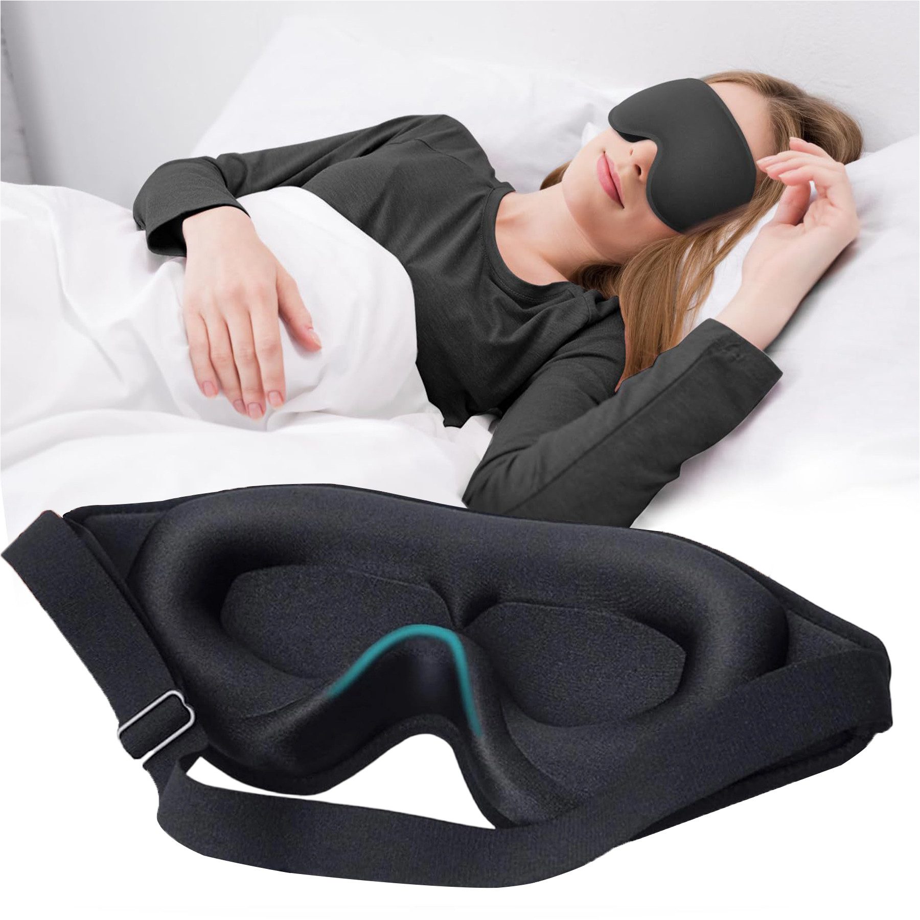 Mutig Schlafmaske 3D Schlafmaske für Seitenschläfer, Augenmaske für Frauen & Herren, Lichtblockierende & Atmungsaktive Augenmaske mit Memory Foam, Verstellbares Gummiband & Ohrstöpseln, für Männer und Frauen, Reisen & Yoga