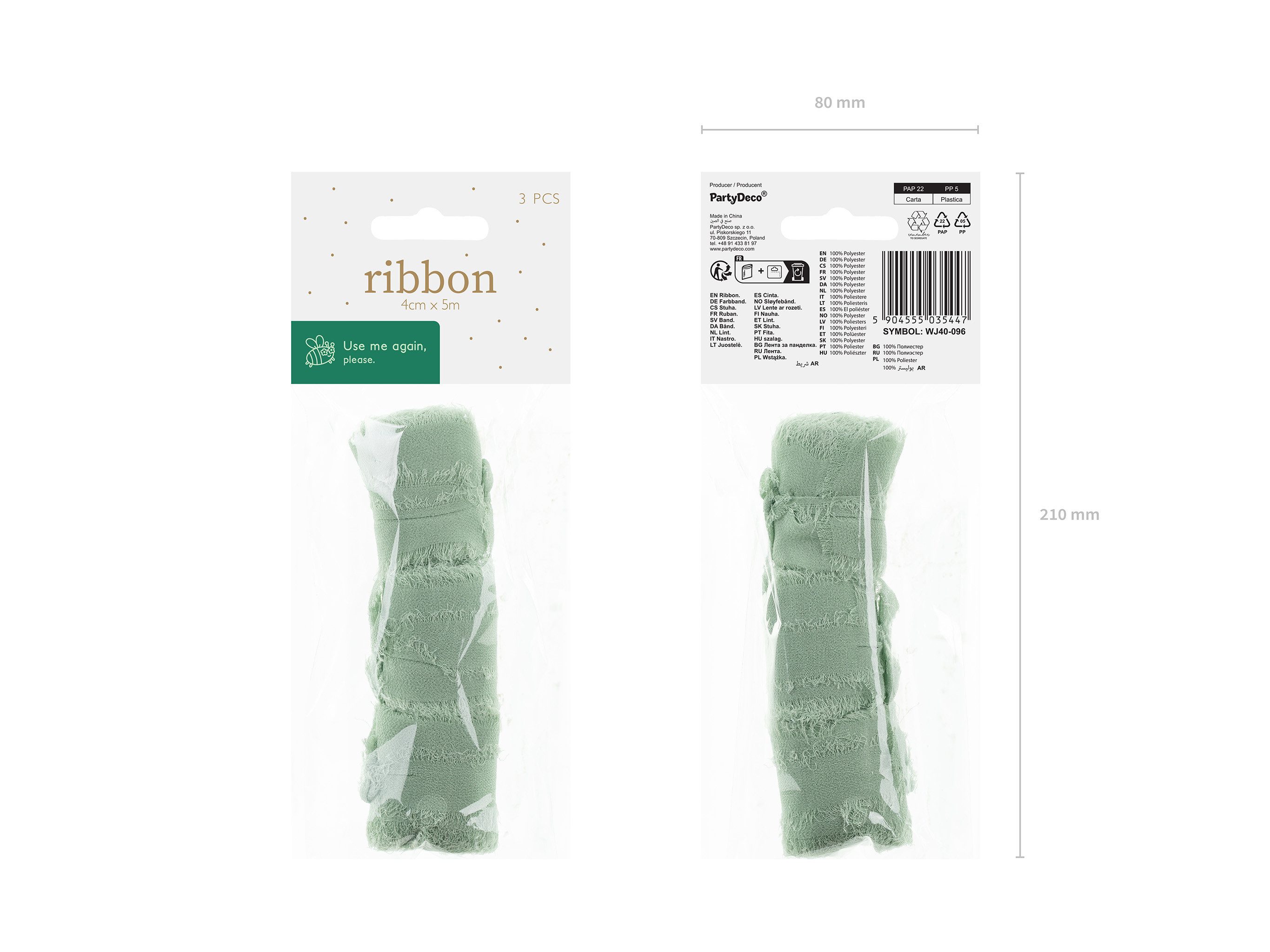 partydeco Organzaband, Chiffonband 4cm x 5m Hellgrün 3er Set