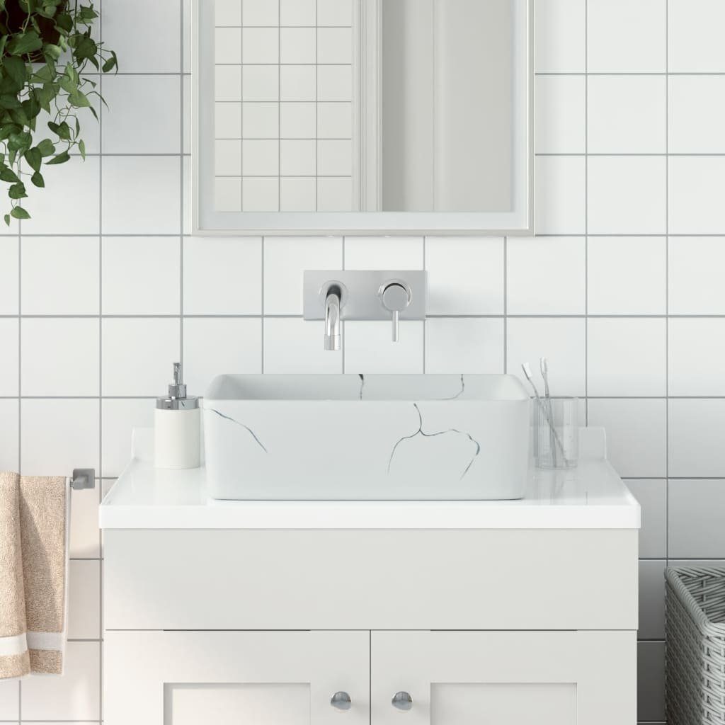 vidaXL Waschbecken Aufsatzwaschbecken Weiß Rechteckig 46x35,5x13cm Keramik