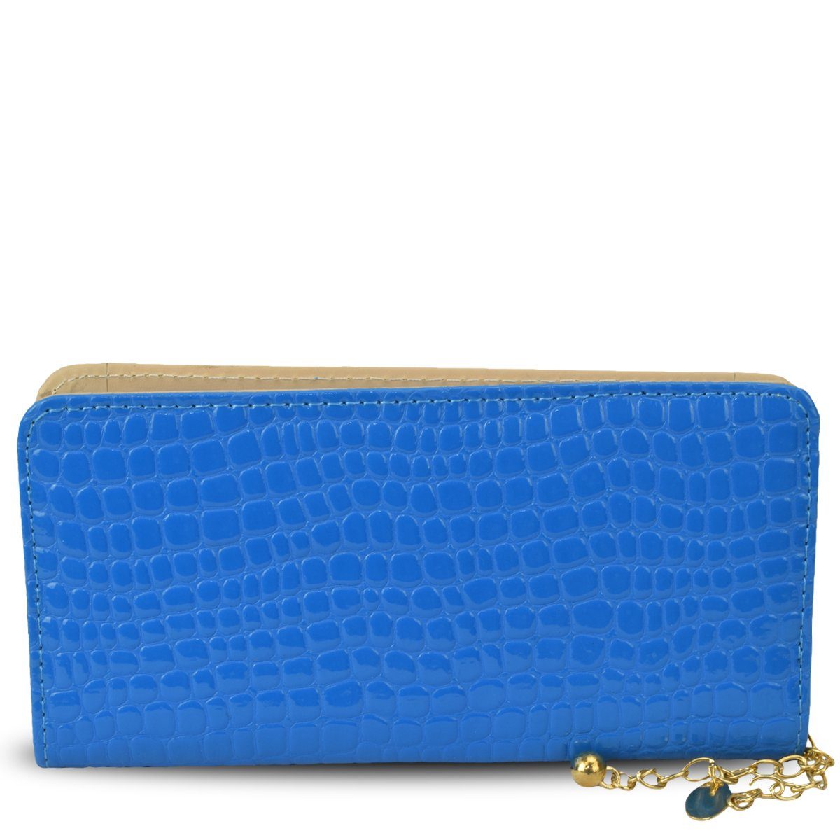 blau Umhängetasche Portemonnaie glänzend, Reißverschluss Clutch Lackoptik Sonia Originelli