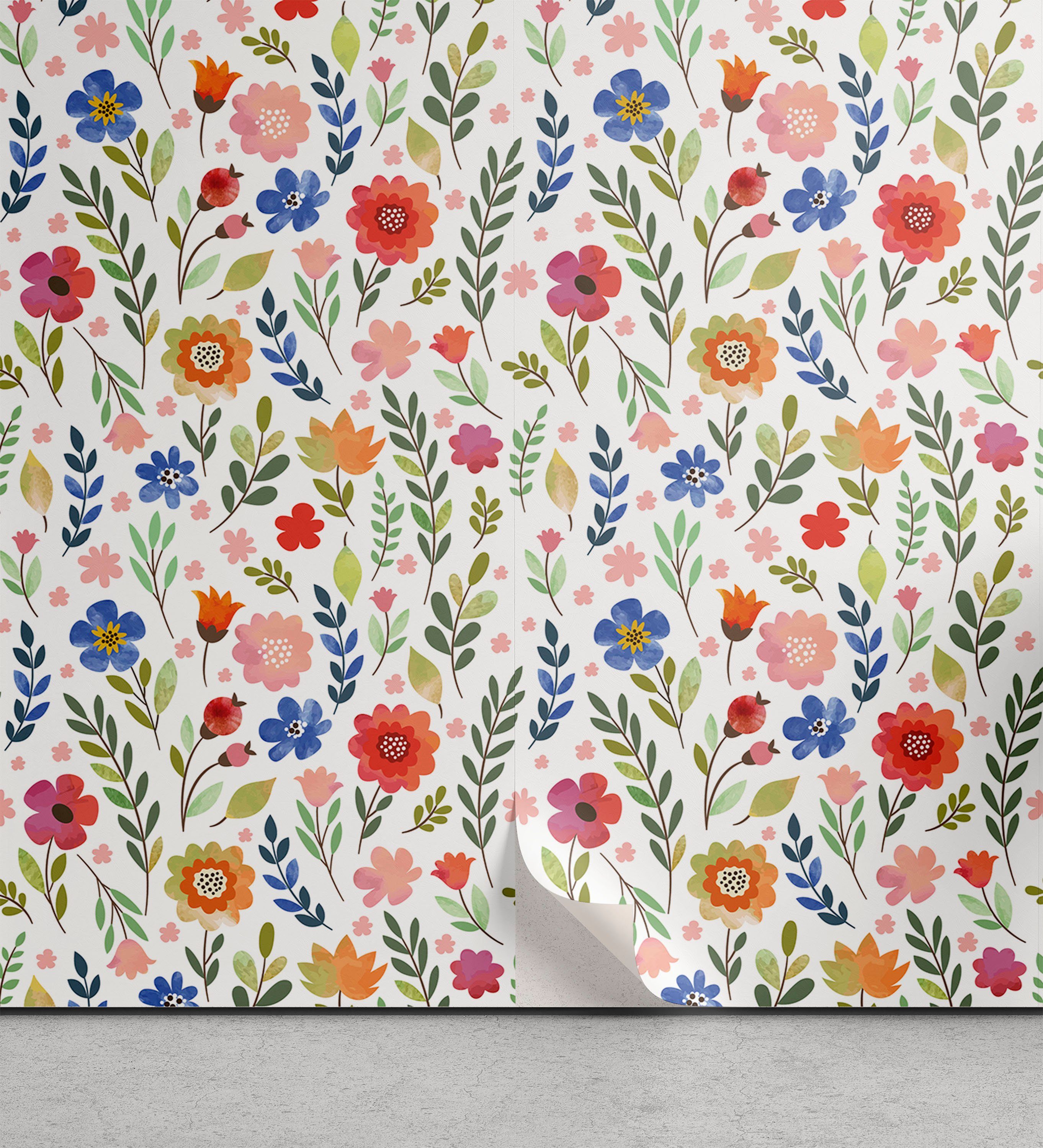 Abakuhaus Vinyltapete selbstklebendes Wohnzimmer Küchenakzent, Aquarell Blumenillustrationen