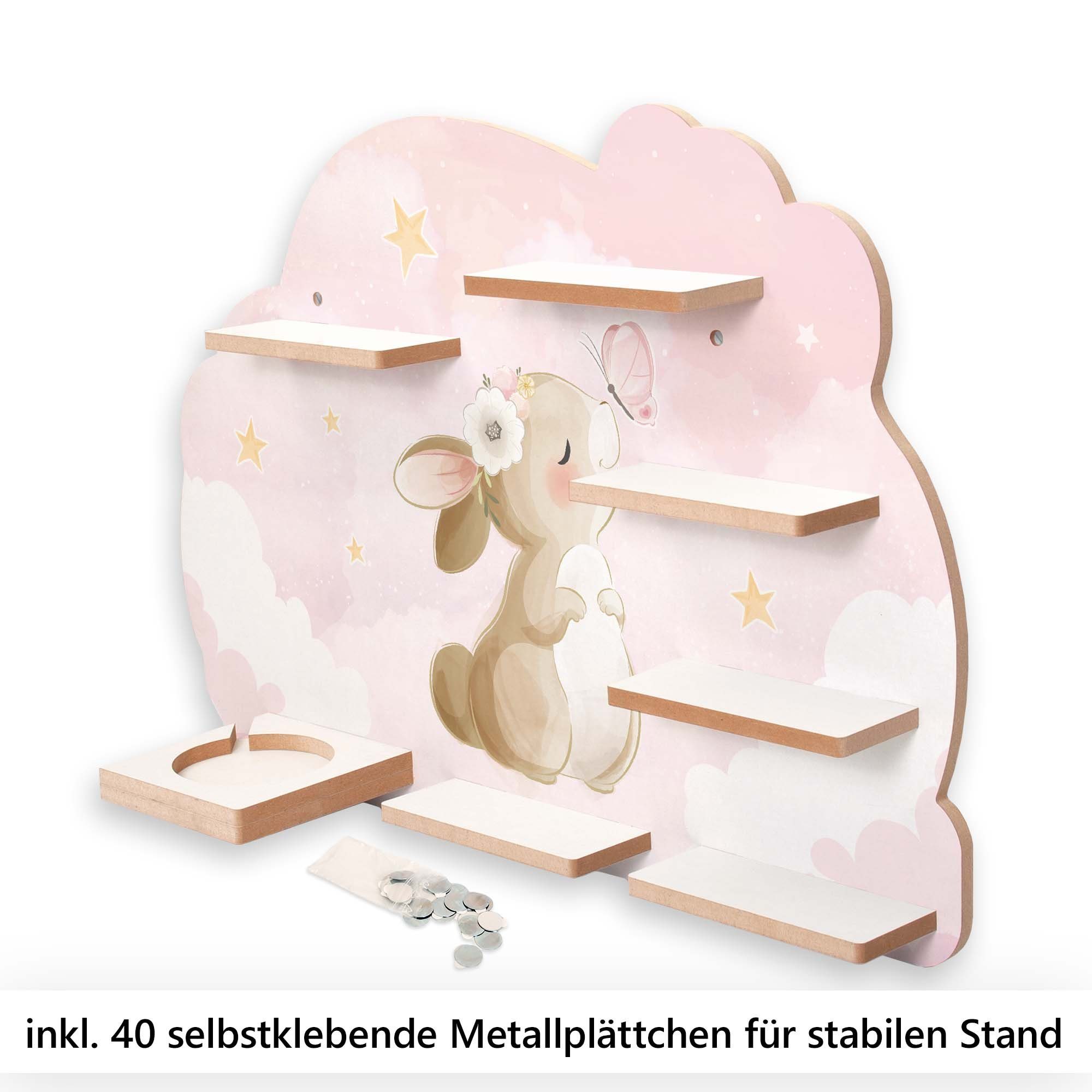 Kreative Feder Wandregal MUSIKBOX-REGAL Häschen Schmetterling, TONIE-BOX 40 inkl. Metallplättchen und TONIES & für