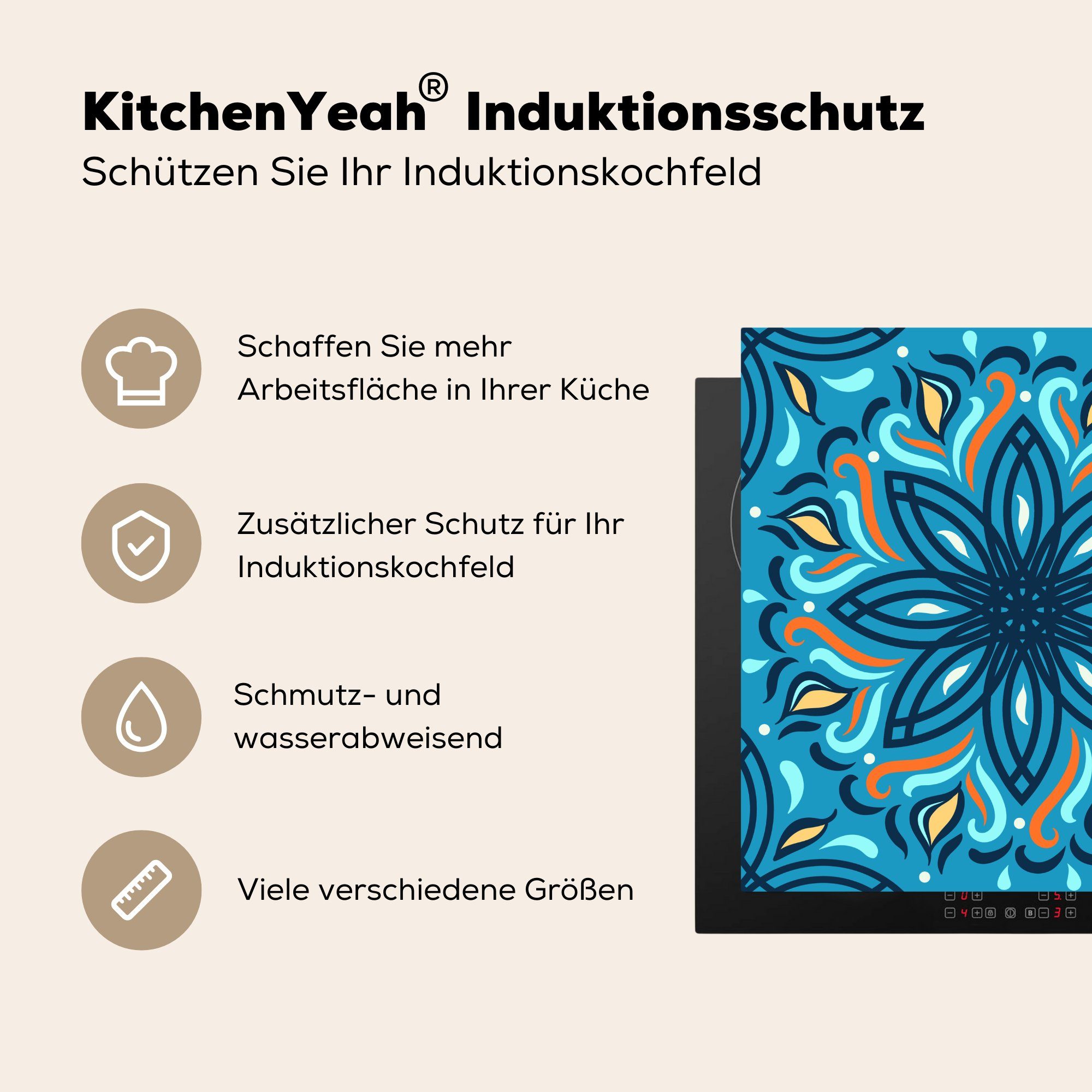 Muster, - küche cm, Arbeitsplatte Blume Ceranfeldabdeckung, für Quadrat Herdblende-/Abdeckplatte (1 78x78 Vinyl, tlg), - MuchoWow
