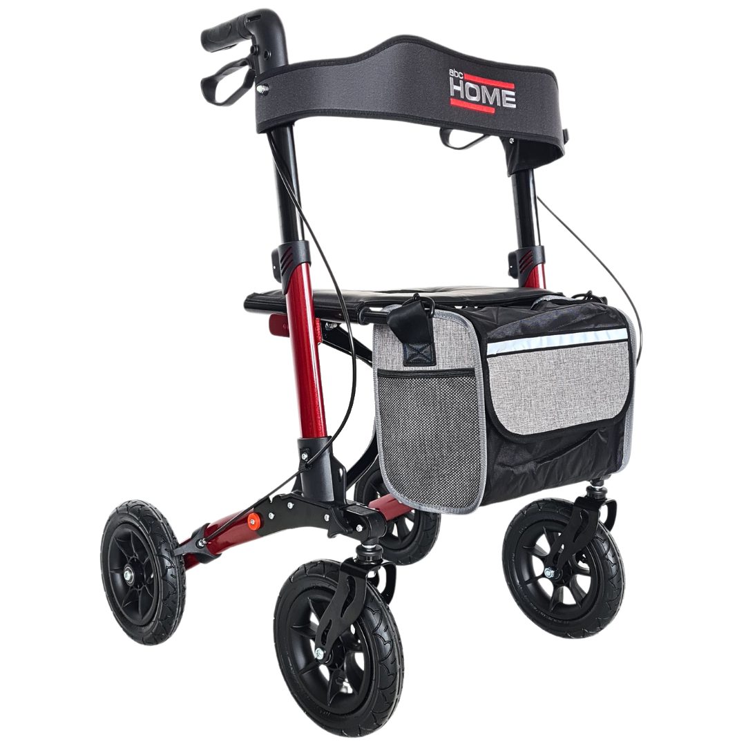 abc HOME Rollator Outdoor, mit Luftreifen & Tasche, faltbar, verstellbare Höhe, mit Profil-Bereifung, mit Tasche und Stockhalter, 2-fach faltbar