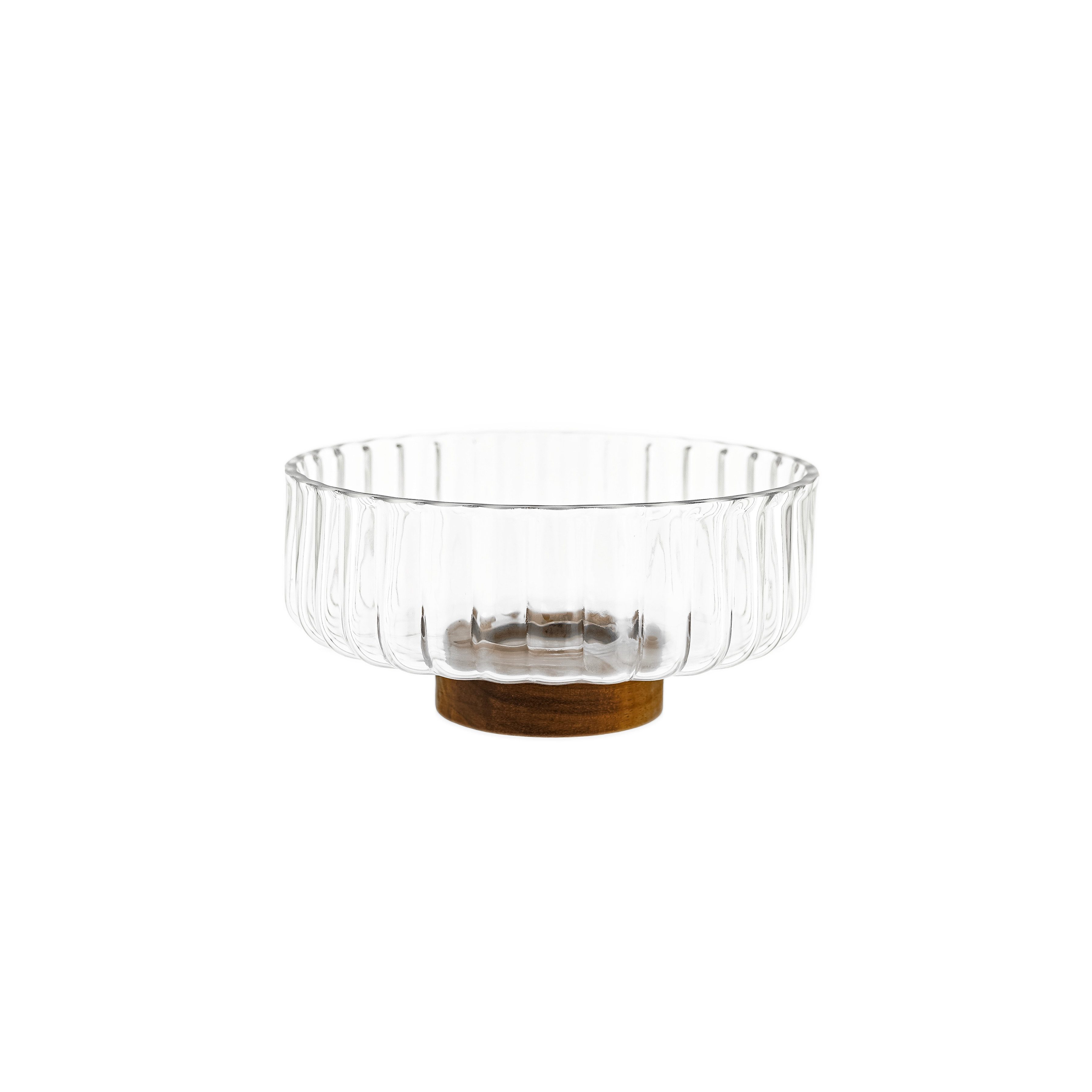 Almina Schale Luana Bowl Medio Glasschale mit Akazienholz - 21 x 9,5 cm, Glas, Holz, (Set, 1-tlg), Servier- & Dekoschale